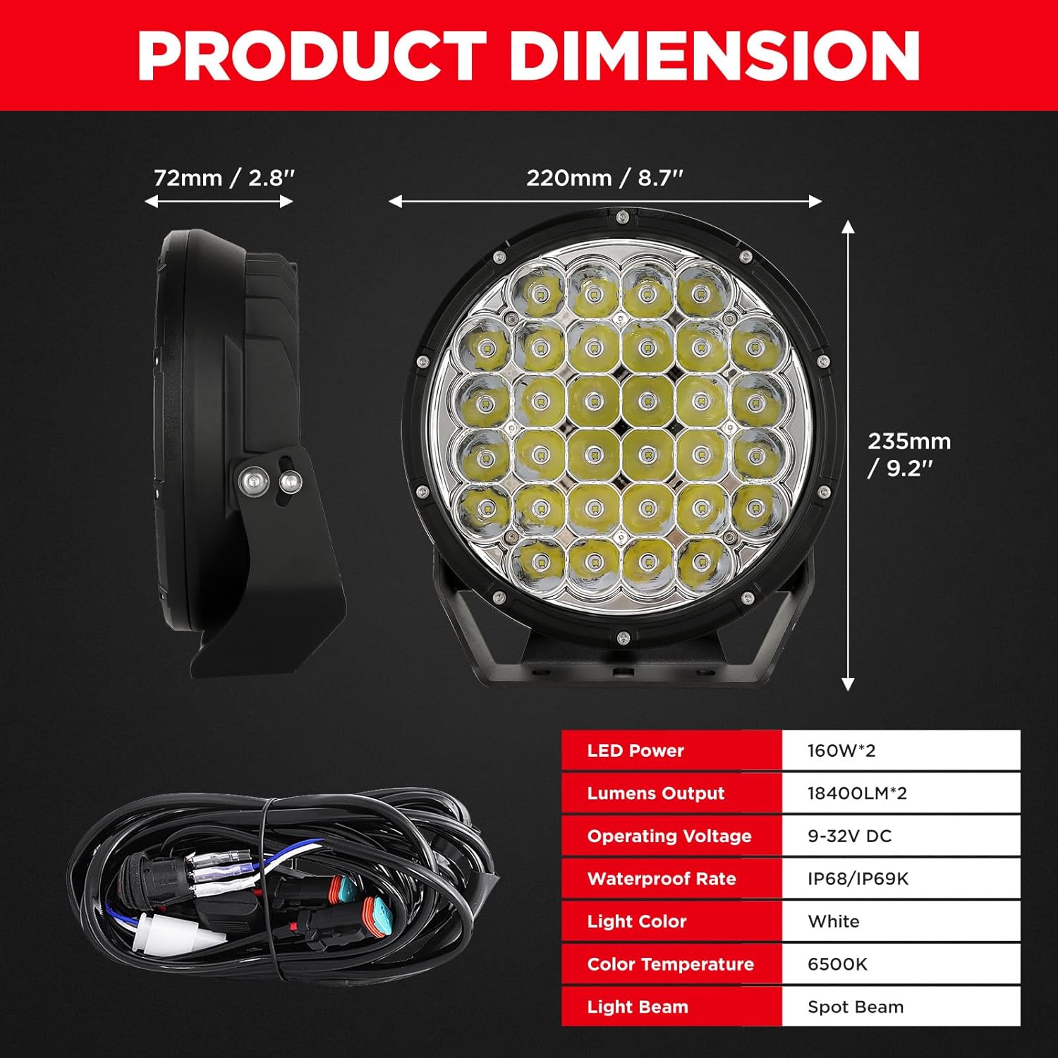 BIGLION.X 9 Inch Round LED Offroad Lights Pair 320W Amber Driving Lights Super Bright 48800LM Spot Lights Waterproof IP68 12V 24V for Pickup Trucks SUV UTV 4WD