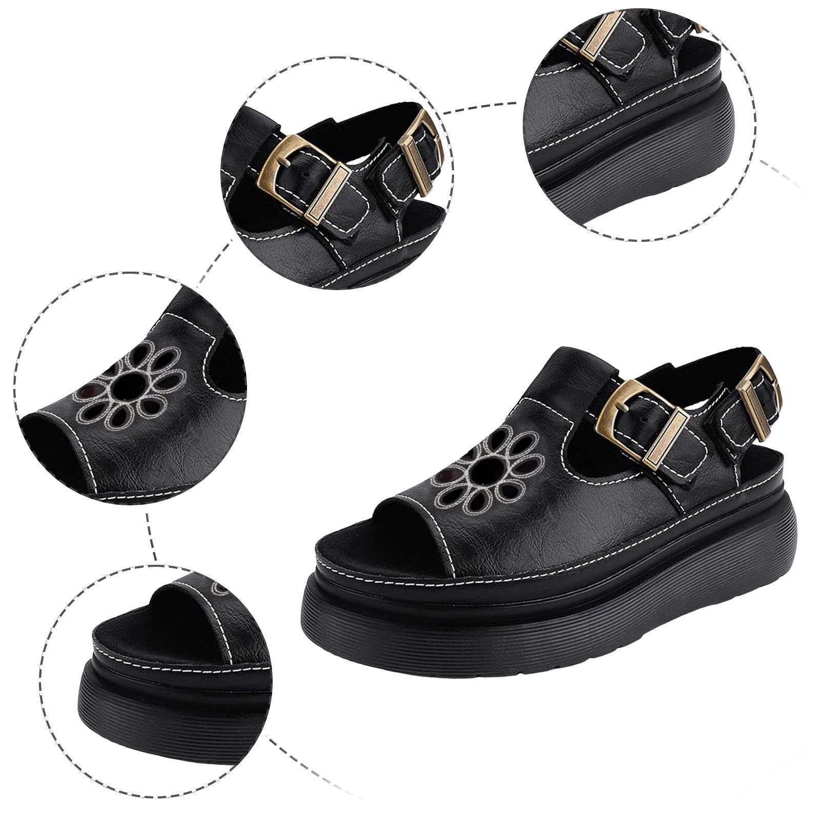 Sandalen Damen Sommer,Orthopädische Damen Bequeme Folien Dicke Sohlen Plattform Sandalen mit einstellbarer Schnalle und Ultra Kissen Platform Bequem Keilsandalen