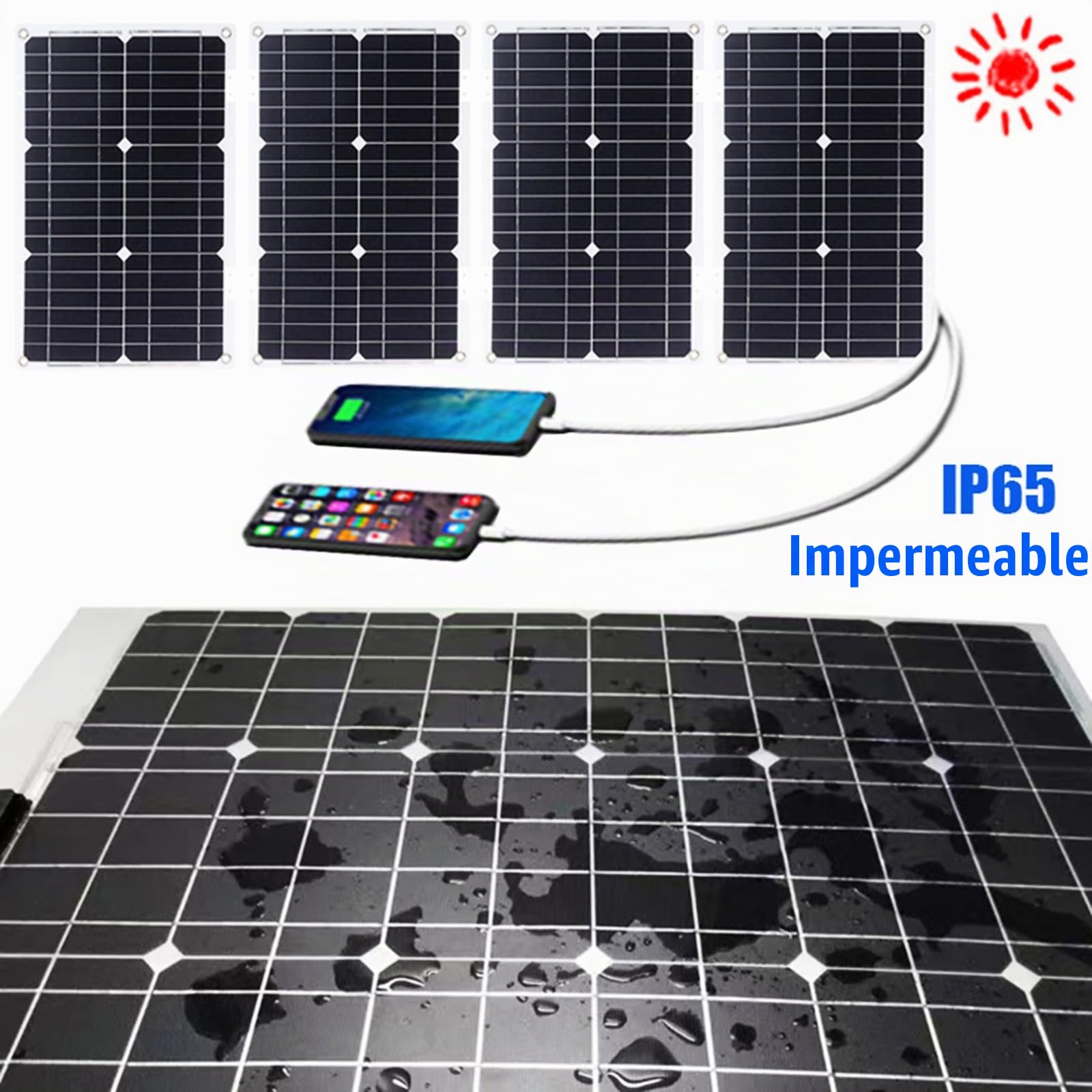 Kit de panel solar, kit completo de panel solar, kit completo de panel solar Camper con inversor de corriente de 600 W, controlador de 50 A, módulo fotovoltaico monocristalino de 18 V for RV, furgonet