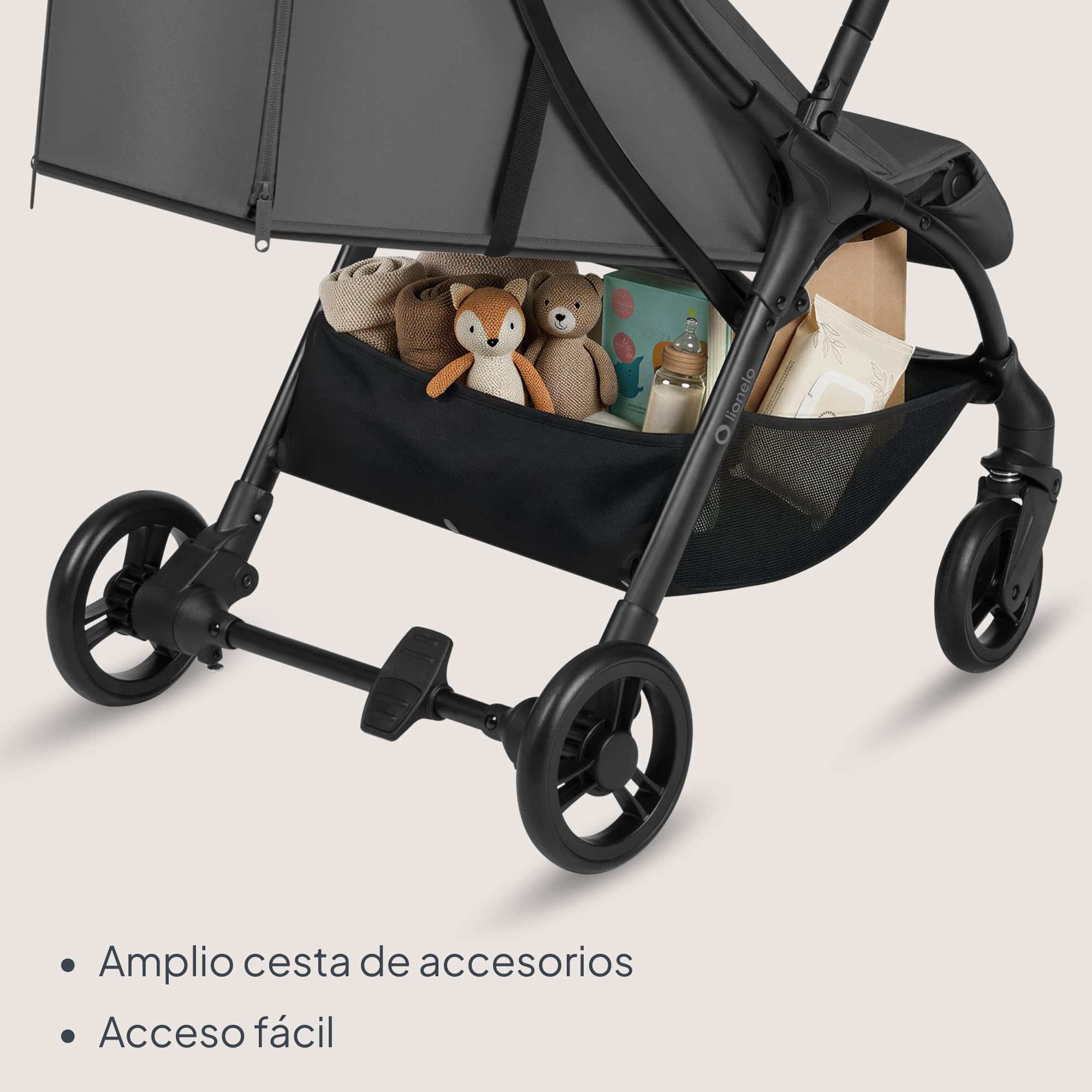 Lionelo Agia Silla de Paseo Ligera, Plegado Compacto con una Mano, hasta 22 kg, Posicion Tumbada, Asiento Grande, Amortiguacion, Gran Cesta, Ventilacion, Portavasos, Ajuste Facil Del Arnes