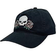 Women's Studded Roses &amp; Skull Adjustable Dad Hat, Black