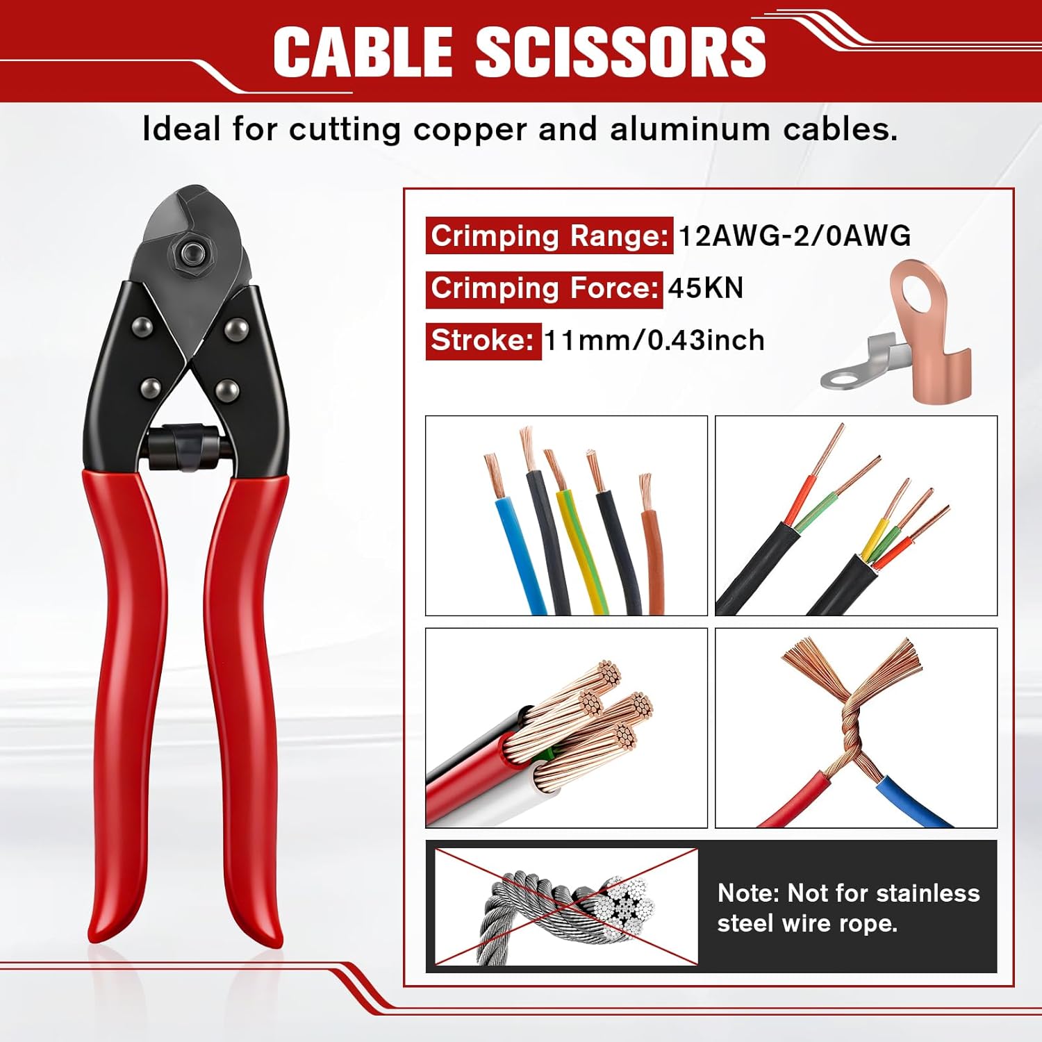 10 Ton Hydraulic Crimping Tool Set, 12 AWG–2/0 AWG Electrical Terminal Cable Crimper with Hardened Steel Jaws, Auto-Return Spring, 9 Dies & Carry Case