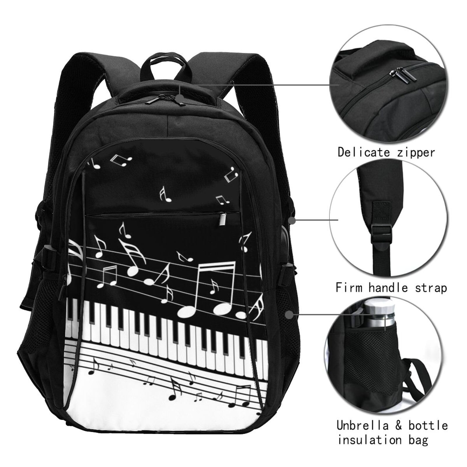 InOmak Klaviertasten mit Noten, Reiserucksack, Freizeitrucksack, Schulrucksack, Laptop-Rucksack für Damen und Herren