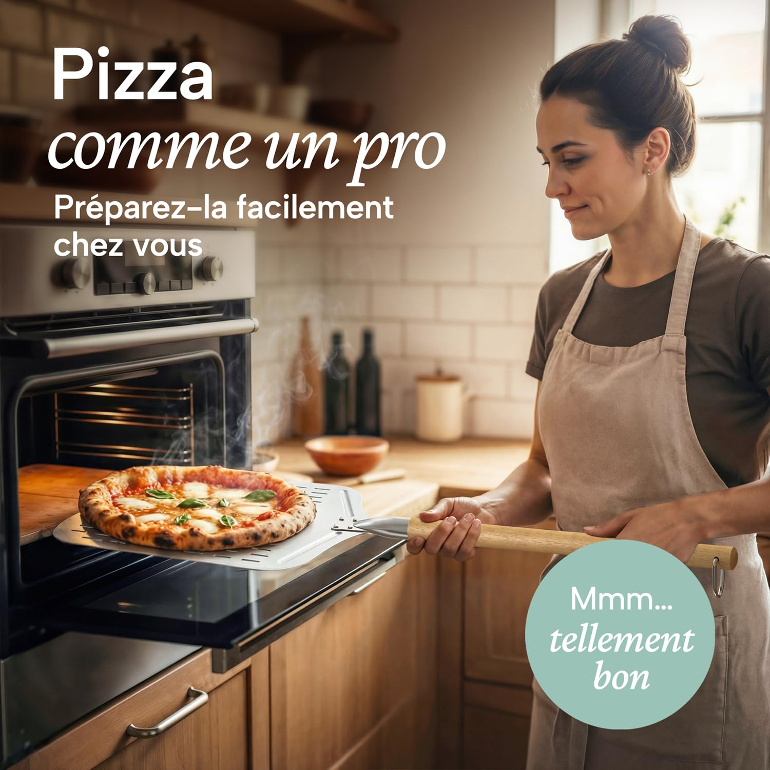 Blumtal Pelle à pizza perforée 30,5 x 30,5 cm + manche en bois 46,5 cm - Pelle à pizza perforée en aluminium antiadhésif et acier inoxydable - Pelle à pain