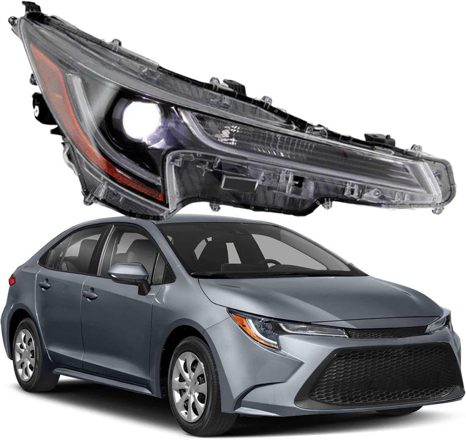 munirater Front Right Projector Headlight Headlamp Assembly with Amber Corner Passenger Side Replacement for 2020-2021 Corolla L | LE