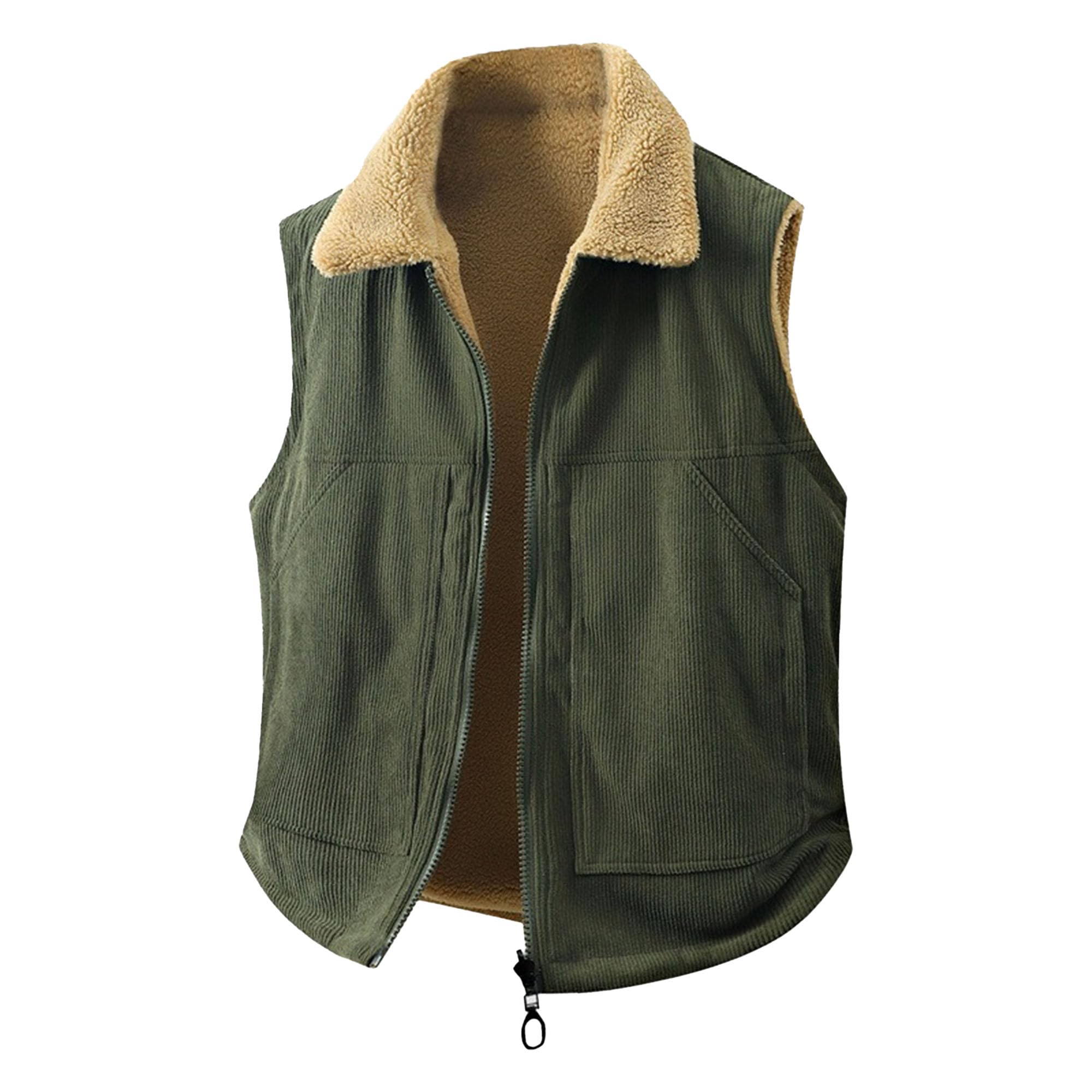 JEShifangjiusu Gilet da uomo leggero in velluto a coste cardigan con risvolto foderato in sherpa reversibile giacche comode con cerniera intera senza maniche