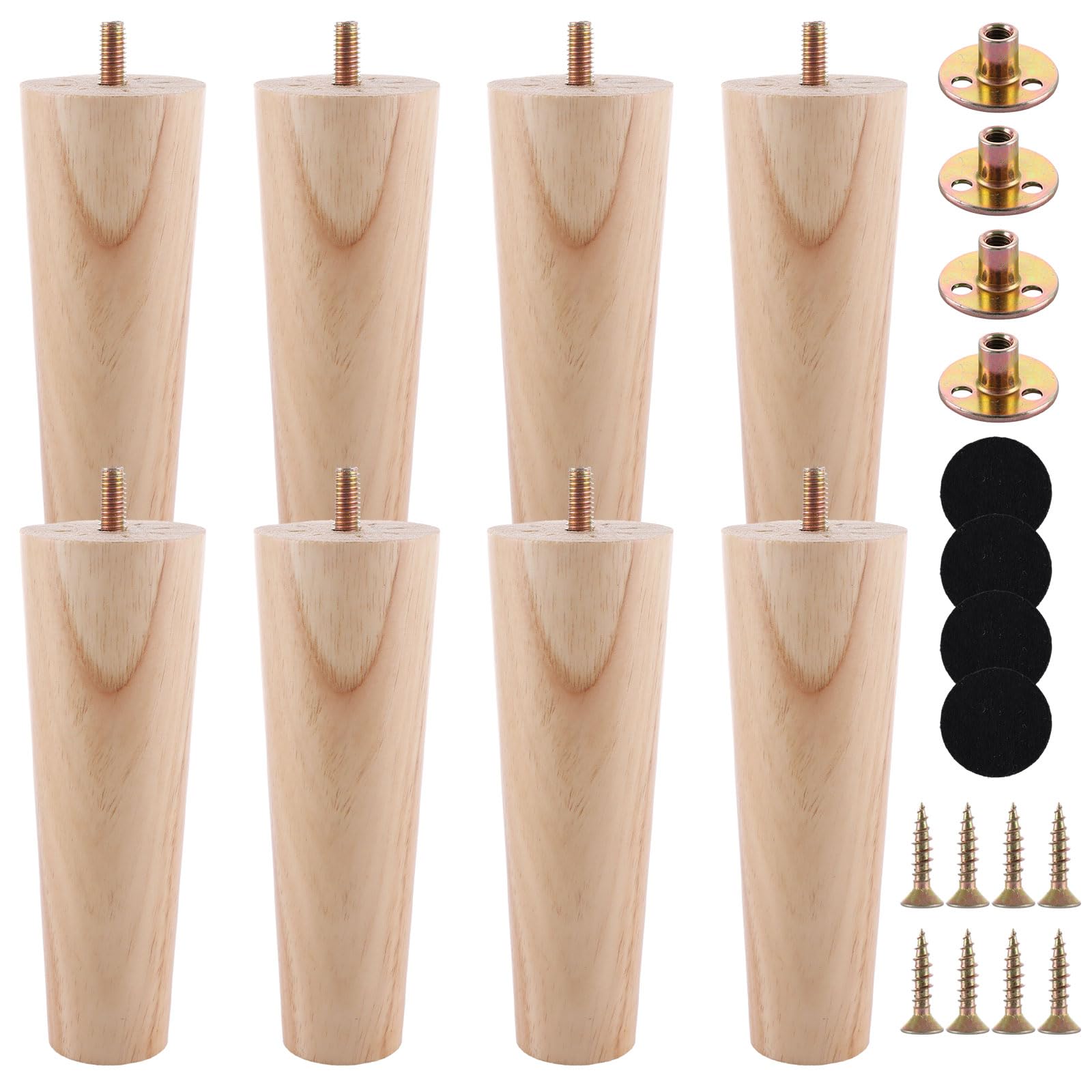 VIDETOL 15cm Wooden Furniture Legs Set of 8, Nature Solid Wooden Sofa Legs