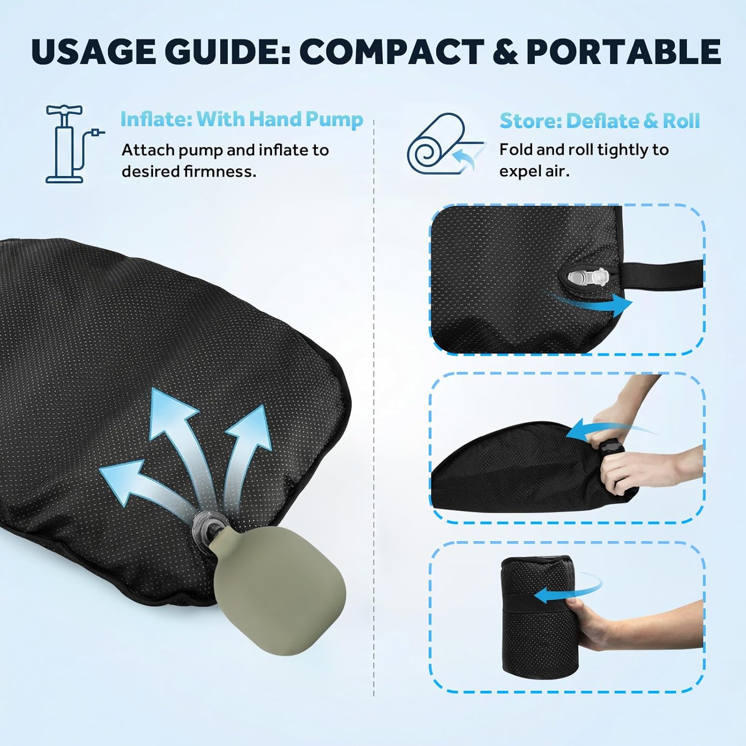 Inflatable Airplane Seat Cushion with Memory Foam | 3D Scalloped Air Baffles | Sit-to-Adjust Firmness | 2-in-1 Seat Pad & Lumbar Support, Tailbone Relief | 30s Inflate & 1s Deflate | Travel & Office