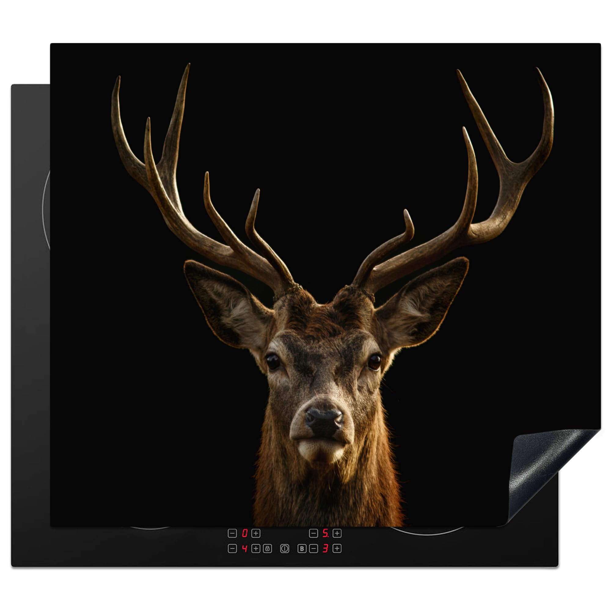 KitchenYeah© Induction Hob Protector Mat 20.5"x23.2" / 59x52 cm Stove Cap Top Cover Kitchen Cooker Covers for Electric Hobs Vinyl Deer - Antlers - Animal - Brown - Black