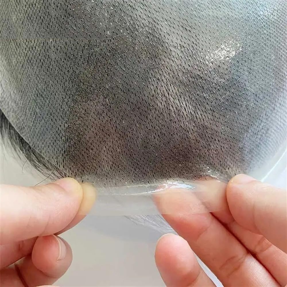 Tupecik męski Peruka z włosów ludzkich dla mężczyzn, ombre blonde czarnymi korzeniami, męska proteza 0,08 mm, PU, ​​wiązana skóra, peruka, indyjski system prostych Remy Treski(8x10)