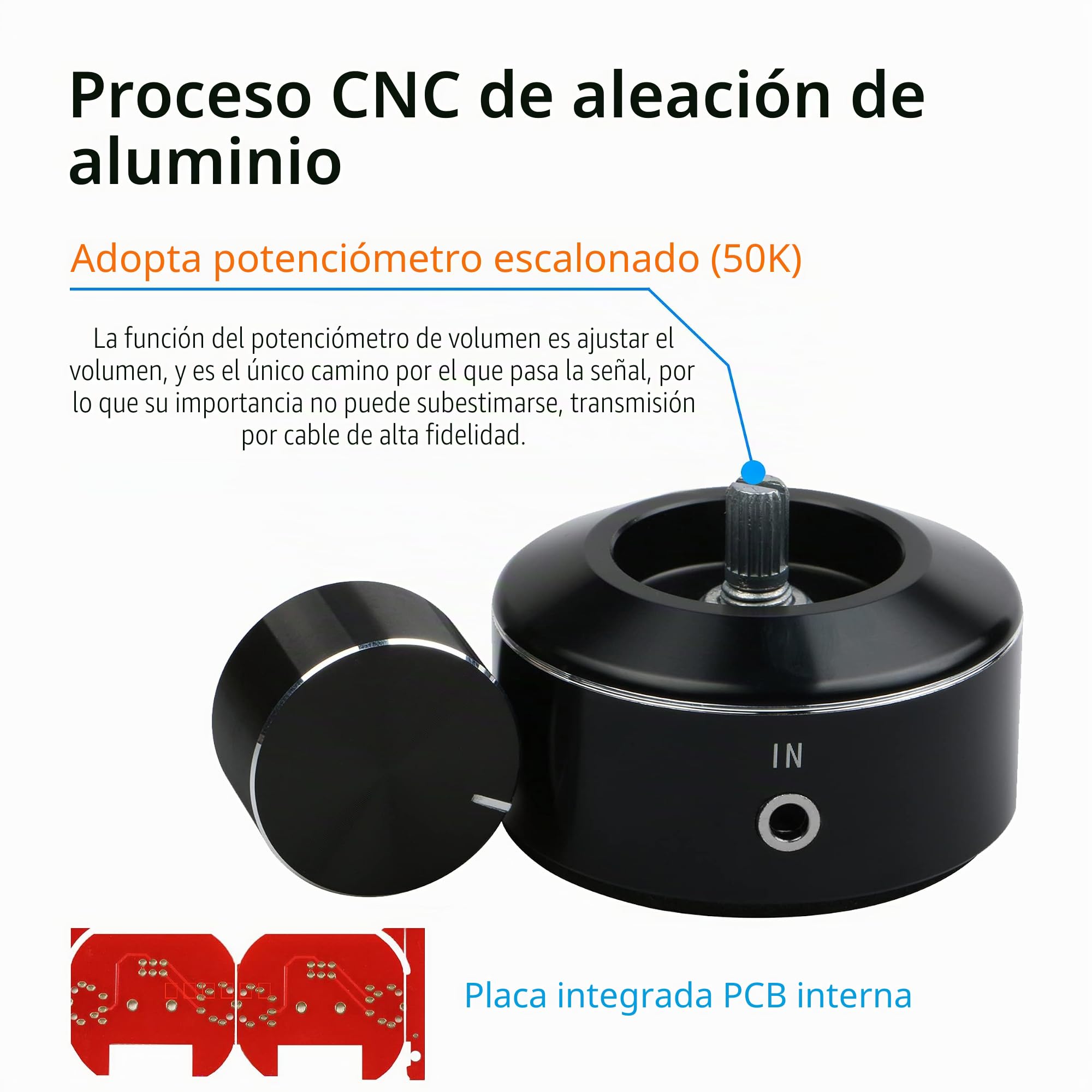 Mini Control de Volumen, Interruptor de Amplificador HiFi de 3,5 mm, Mini Volume Control Knob, Ajuste de Audio para PC Móvil, Altavoz