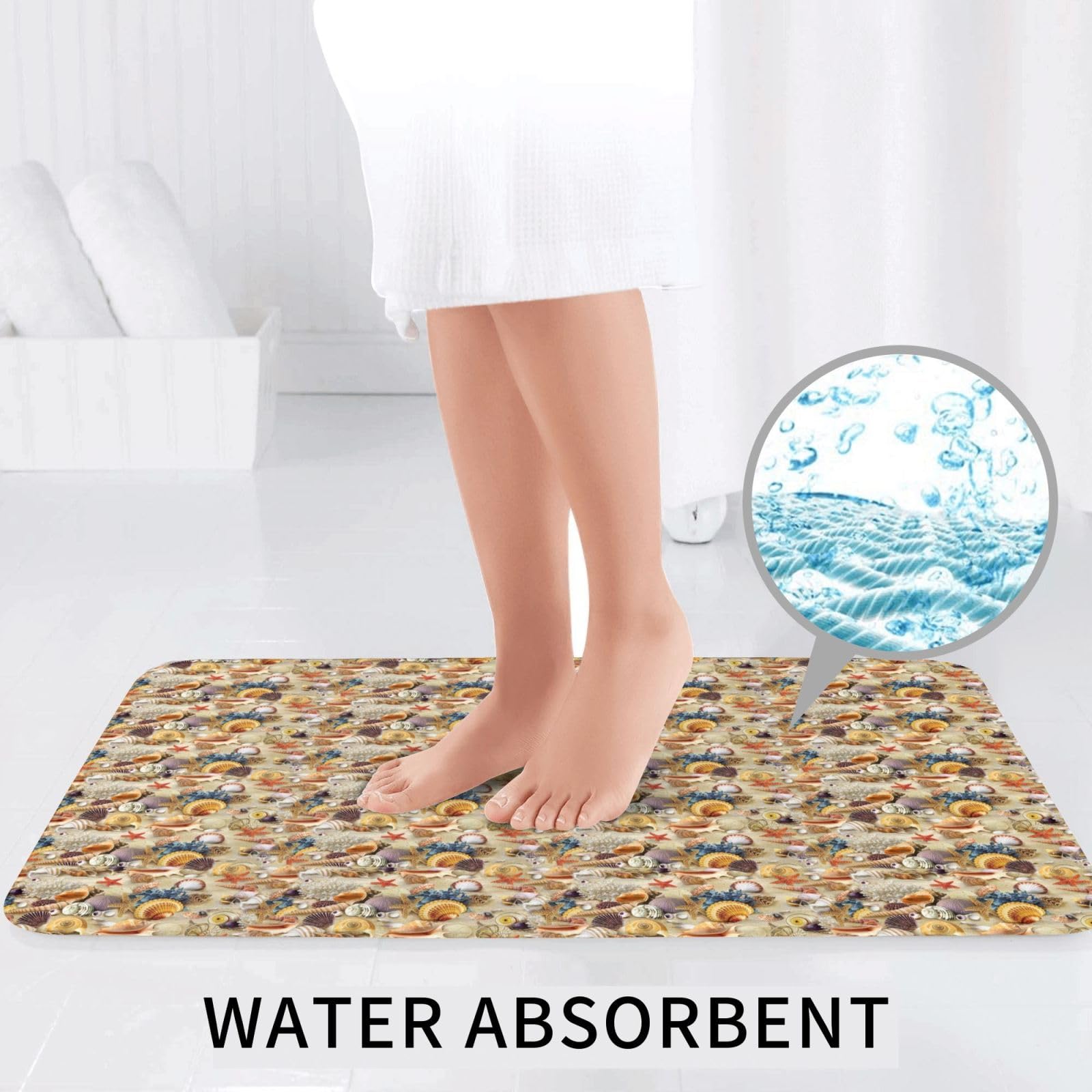 BREAUX Estrella de mar Conchas Arena Playa Tema de impresión antideslizante alfombra de piso piso baño piso antideslizante ducha manta 3 piezas Set