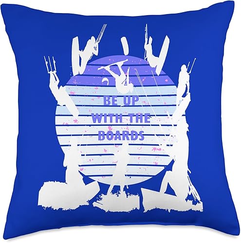 Kitesurf Gifts and Surf Lover Tees by taiche Kitesurfers Be Up with The Boards Retro Style 12 Throw Pillow, 18x18, Multicolor
