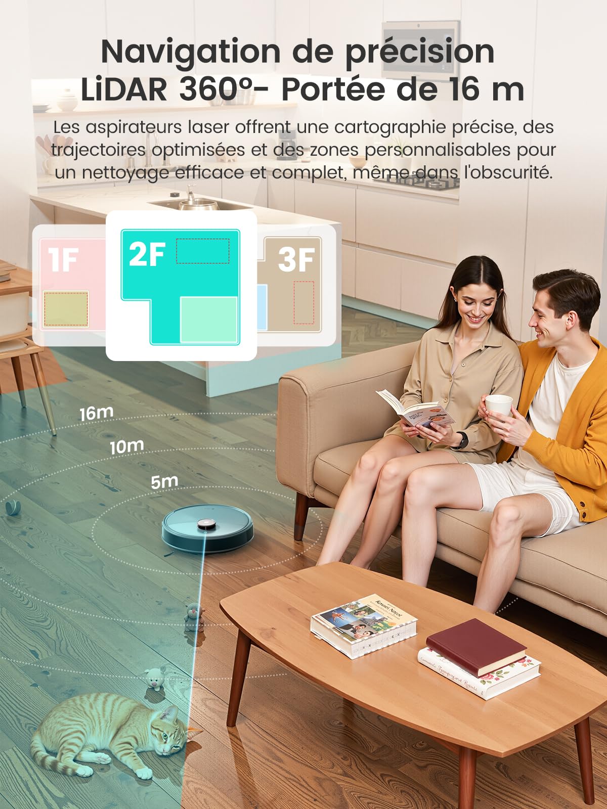Lefant M3 Max Robot aspirateur avec Fonction de Balayage, 20000 Pa, Navigation LiDAR, autonomie de 220 Min, Commande vocale Intelligente, idéal pour Les Poils d'animaux, Les Cheveux, la poussière