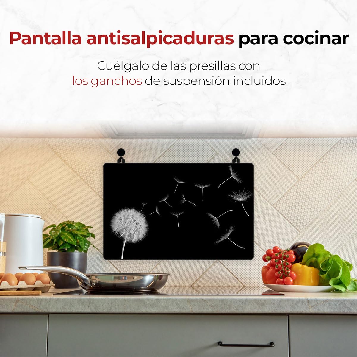 Cubre Vitrocerámica Diente de león - 80x52 cm - Protector Vitroceramica Induccion - Tapa Protectora para Induccion - Panel Antisalpicaduras Cocina