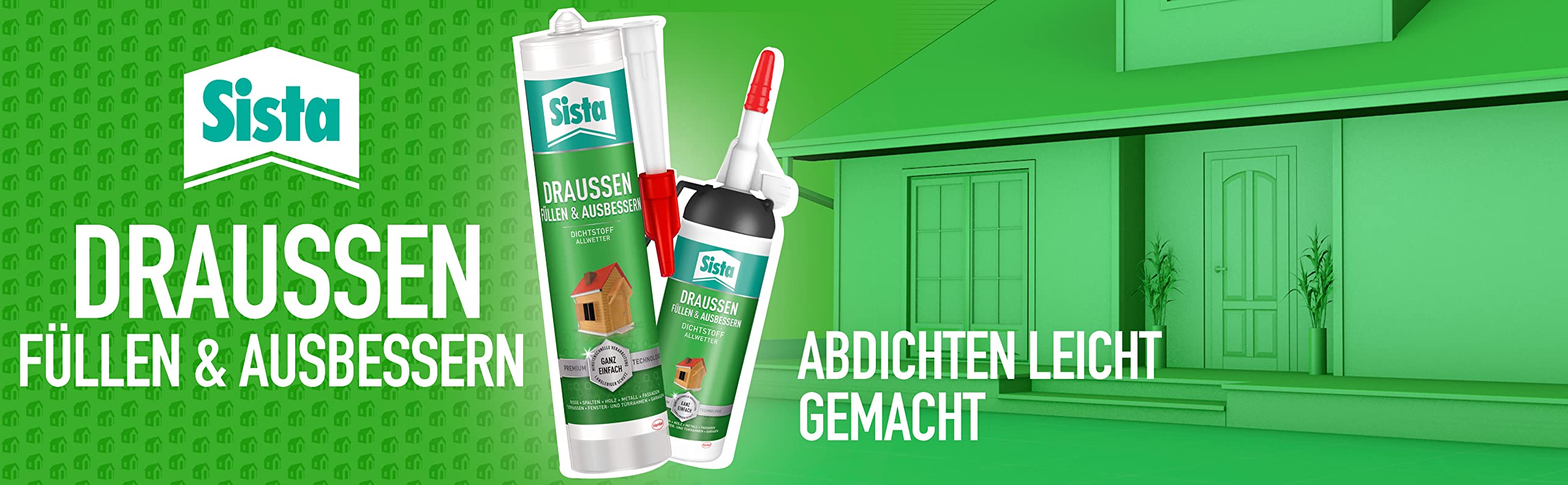 SISTA DRAUSSEN Füllen & Ausbessern, weißer Polymer Dichtstoff für den Außenbereich, wetterfestes Abdichten mit überstreichbarem Fugenfüller, 12x280ml Kartusche