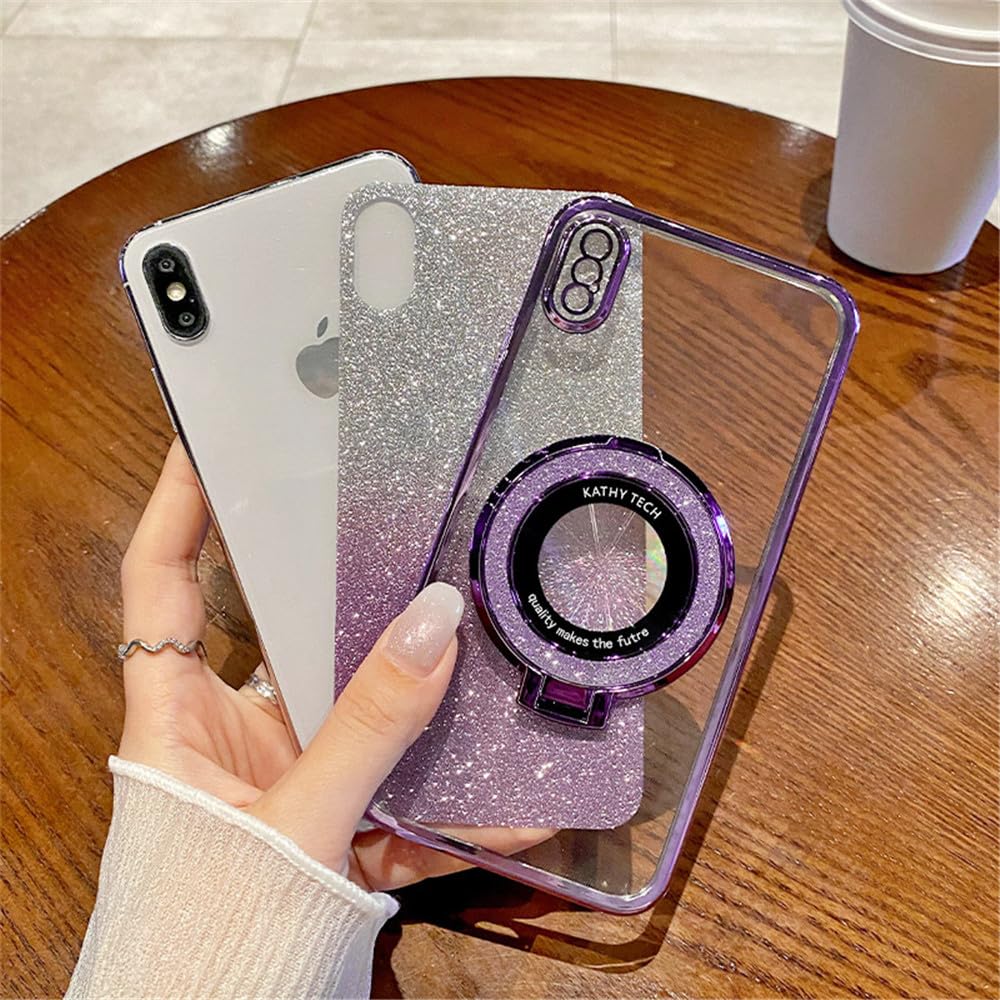 SIYOPINPFY Cover per Motorola Moto E7 Custodia con Antiurto, per Donna di lusso Scintillante TPU Silicone Morbido Cover Protezione Fotocamera con Anello Supporto per Motorola Moto E7 DS Viola