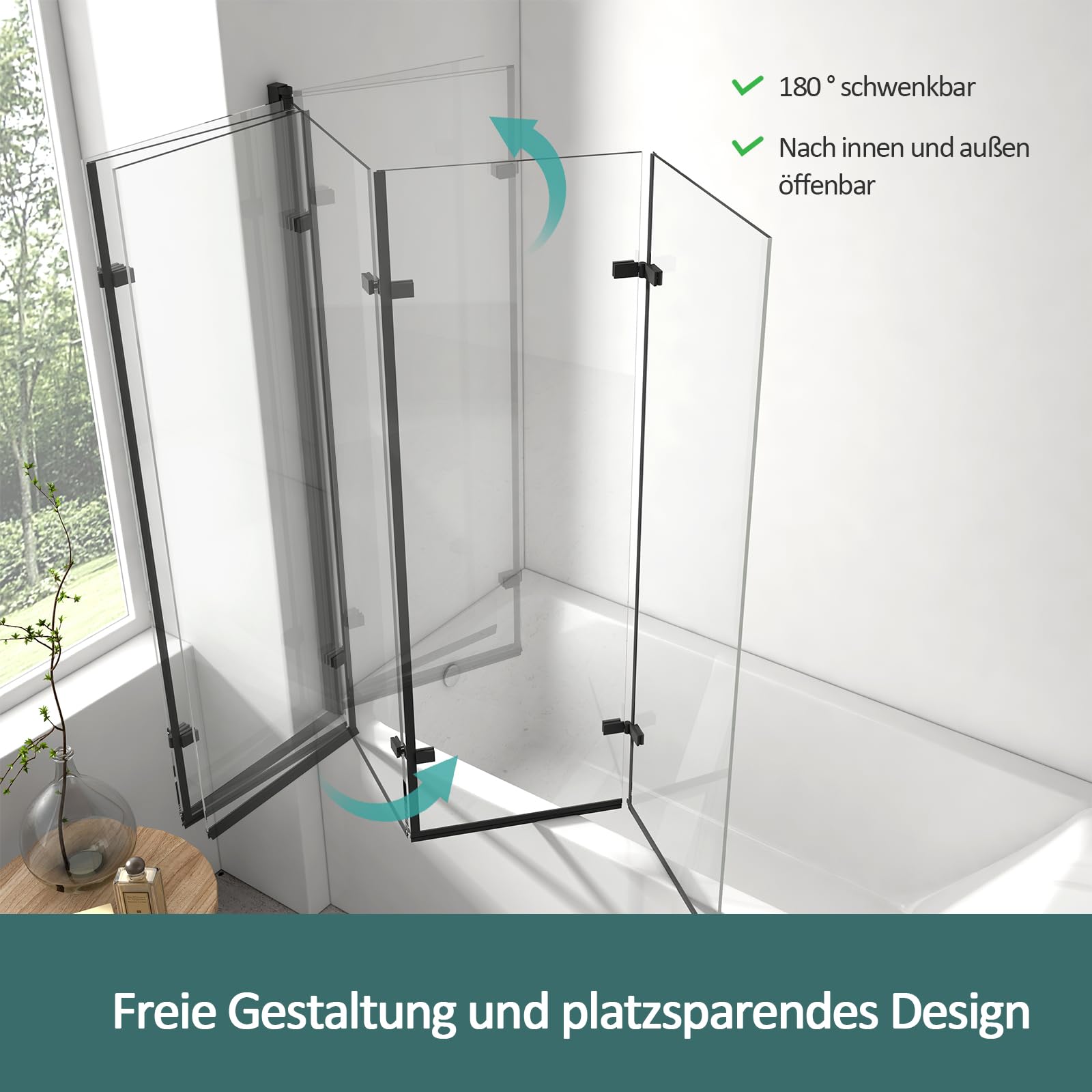 EMKE Mampara de ducha para bañera de 120 x 140 cm, 3 piezas, plegable, giratorio 180°, accesorio para bañera, mampara de ducha plegable, mampara de ducha de 6 mm, cristal de seguridad templado fácil