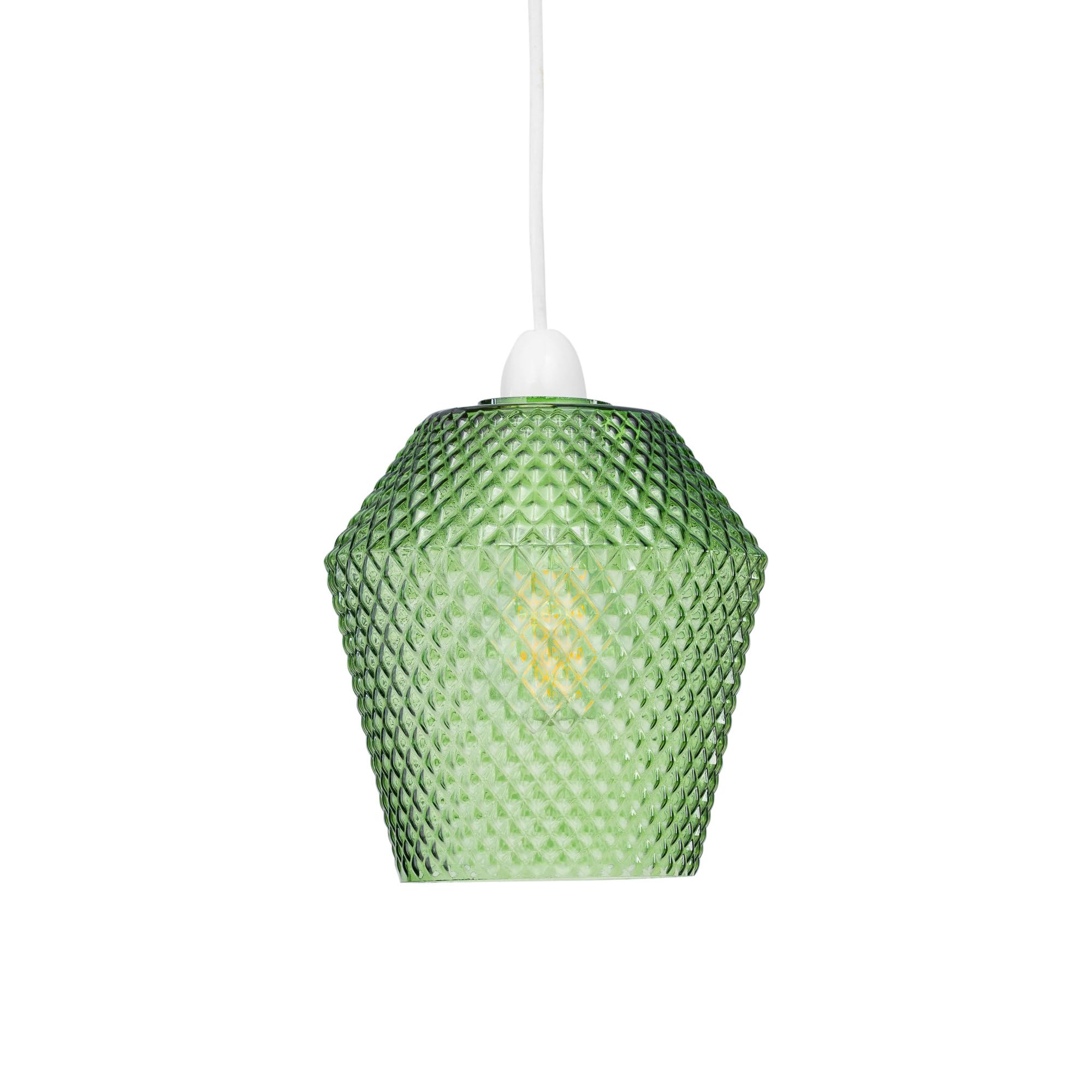 Glass Easy Fit Ceiling Lightshade or Pendant Shade, Green Textured Glass, Height 17cm Diameter
