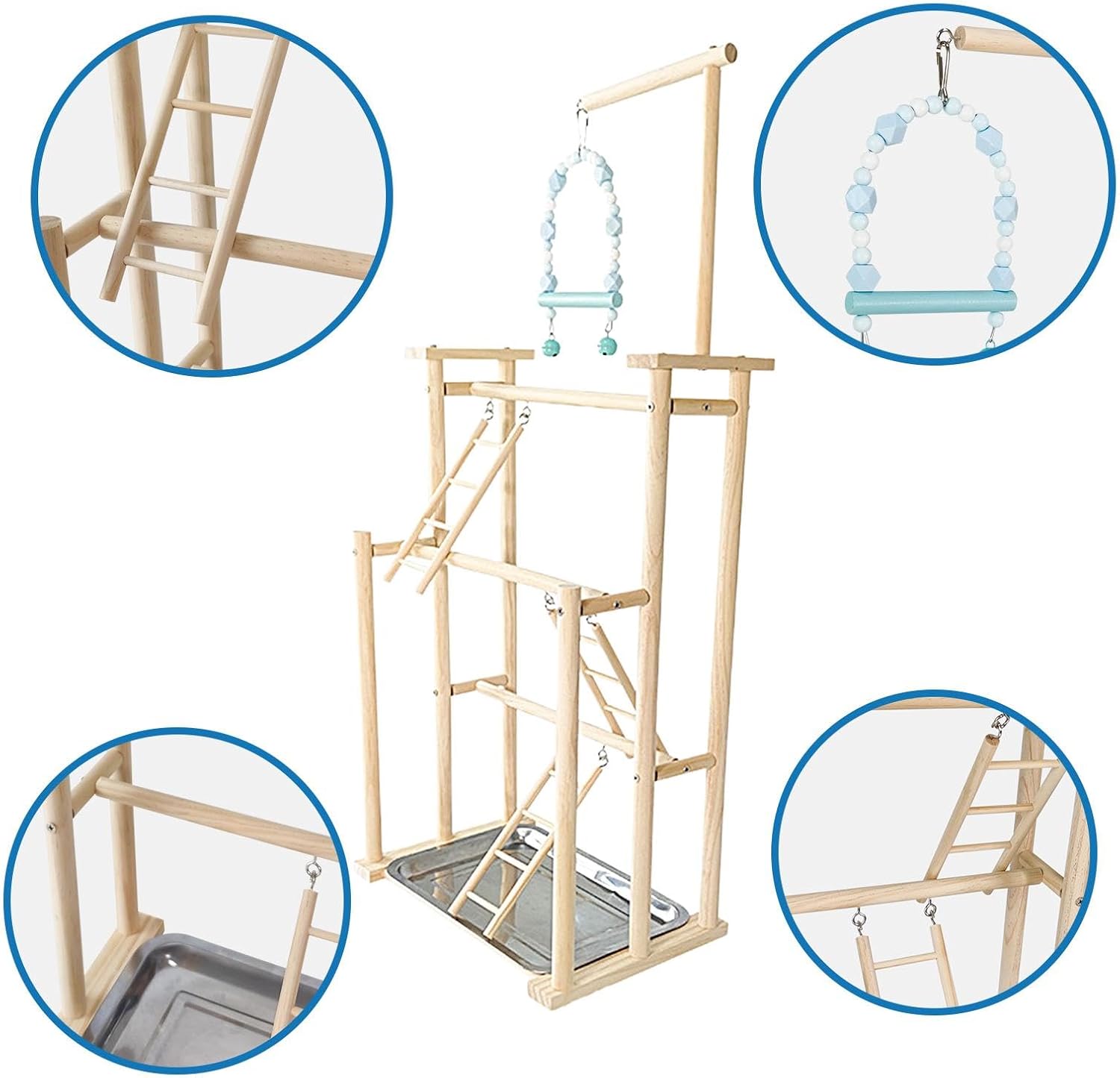 Bird Playground Parrot Play Stand，Parrot Stand Bird Perch Stand Toy Wooden Parrot Playground Gym Parrot Perch Play Stand Budgie Toys Bird Cage Budgie cage