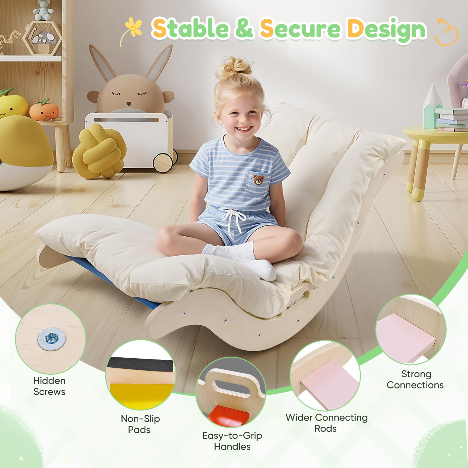nmoiww Struttura da Arrampicata per Bambini 3 in 1, Scala da Arrampicata in Legno per Bambini con Cuscino Accogliente, Palestra da Gioco Montessori per Interni (Colorata-3 in 1)