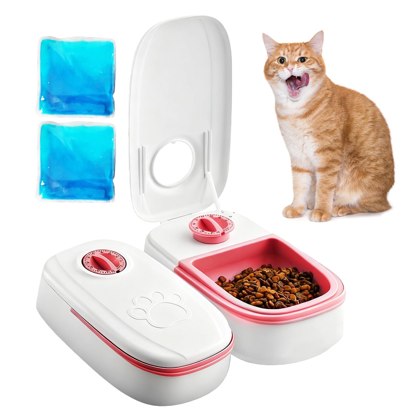 Distributeur automatique de nourriture humide pour chat - 2 repas - Avec minuterie de 48 heures - 700 ml - Pour chats et petits chiens - Convient pour la nourriture humide et sèche
