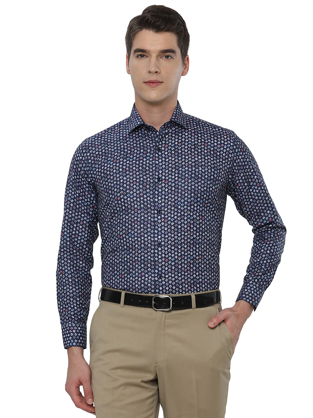 Greenfibre Men's Ash Blue 100% Cotton Slim Fit Printed Formal Shirt - JIYS