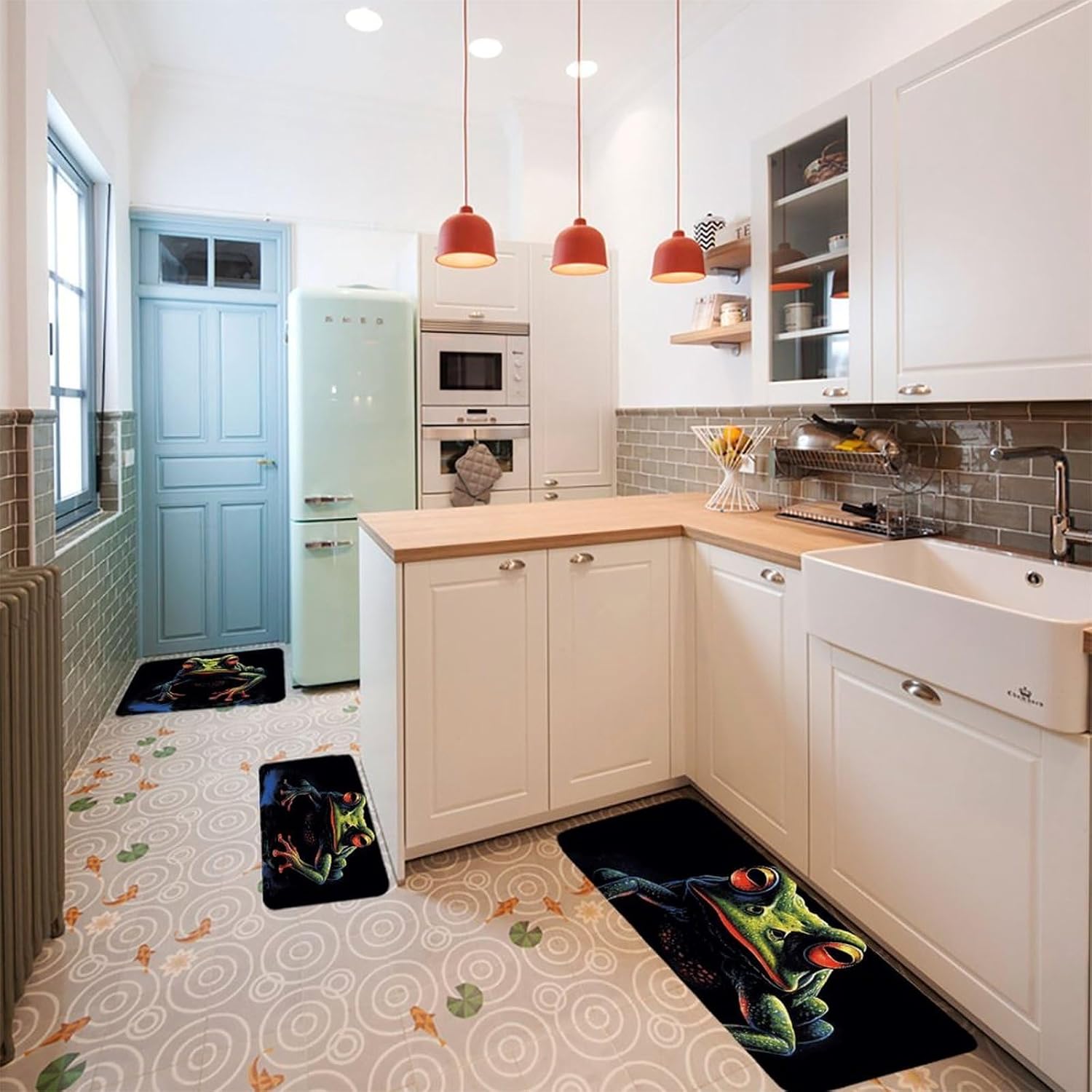 Scary Frog Kitchen Mats for Floor 3 Pcs Kitchen Rugs