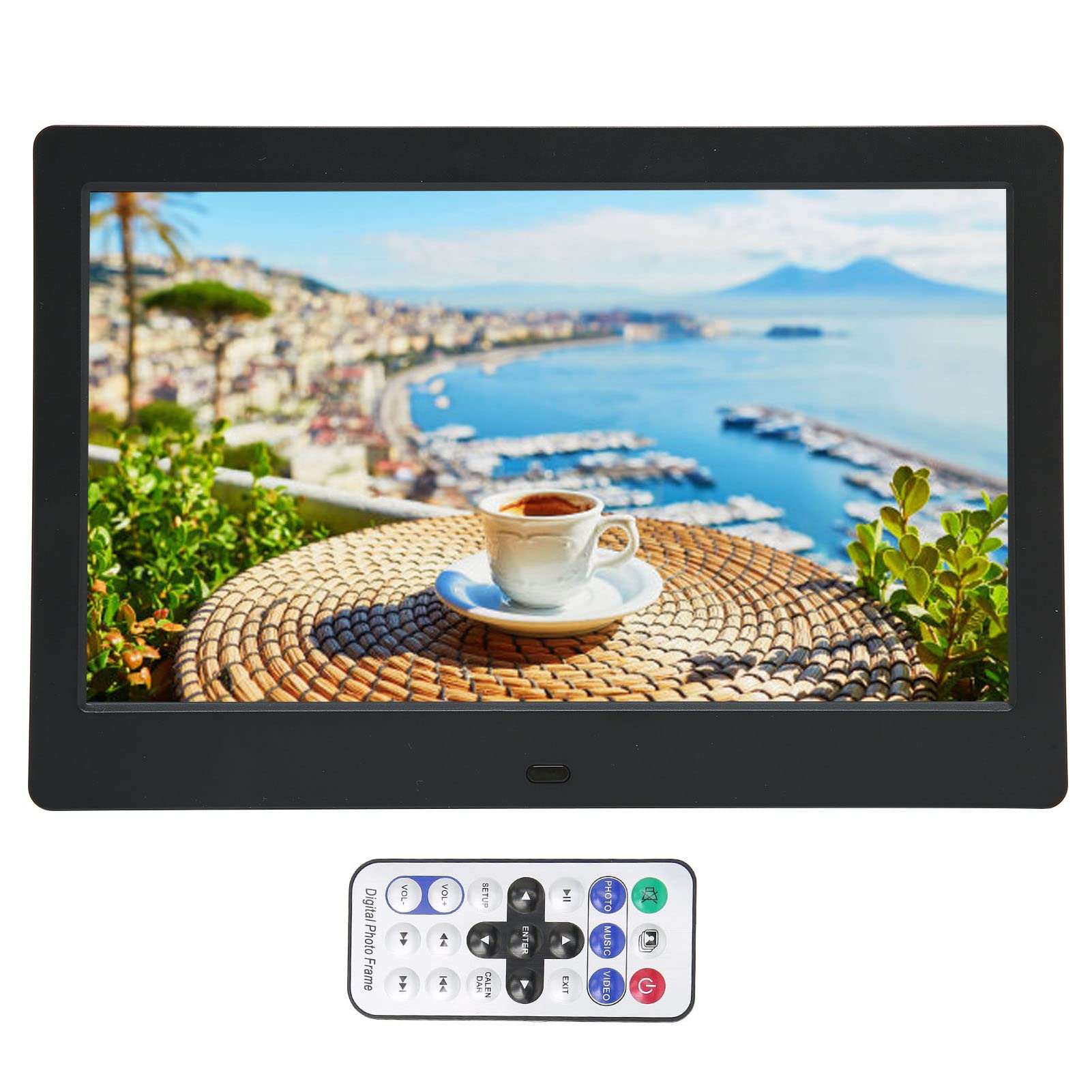 Marco De Fotos Digital De 10.1 Pulgadas Con Control Remoto, Pantalla TFT LCD 1024x600, Reproducción Automática, Compatible Con Tarjetas SD/MMC Y Funciones De Calendario Y Alarma, Color Blanco
