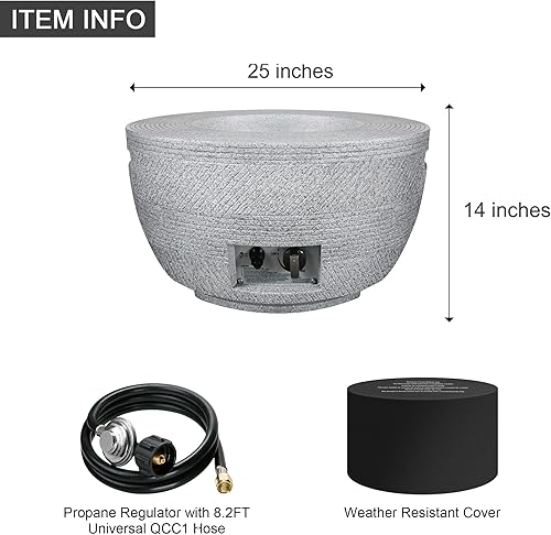 Miniatura 6 de Kante Hormigón y metal de textura redonda de 25 pulgadas de ancho, para exteriores, ecológico, sin humo, 50,000 BTU de gas propano moderno, con