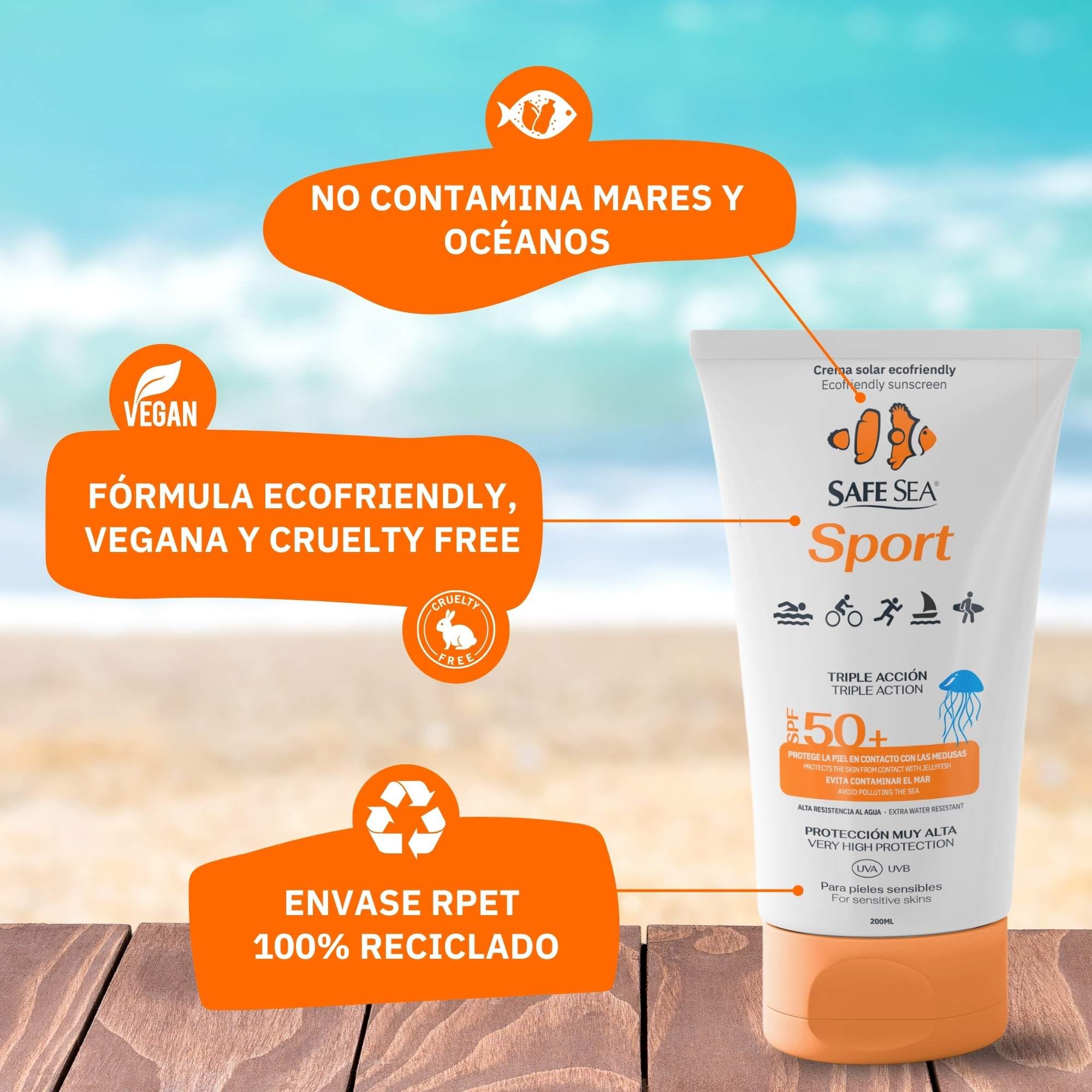SAFE SEA - sportowy krem przeciwsłoneczny przeciw meduzom SPF 50+ - wegański - wysoka wodoodporność i wysoka ochrona przeciwsłoneczna dla sportowców - odpowiedni dla skóry wrażliwej - 100 ml.