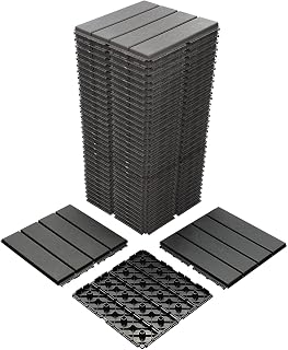 MinCHI257 36-Pack Dark Grey Interlocking Deck Tiles, 12x12 Waterproof Outdoor Patio Flooring, 36 sq ft for Balcony Poolside Backyard