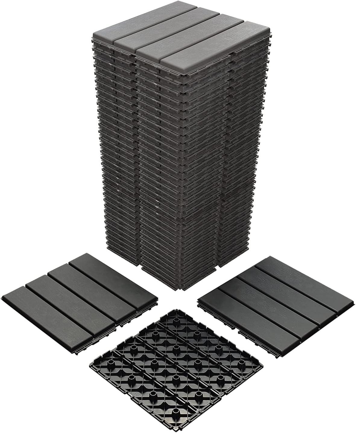 36 sq. ft Plastic Interlocking Deck Tiles, 36 Pack,12"x12" Waterproof Outdoor Flooring All Weather Use, Patio Floor Decking Tiles for Porch Poolside Balcony Backyard, Dark Grey