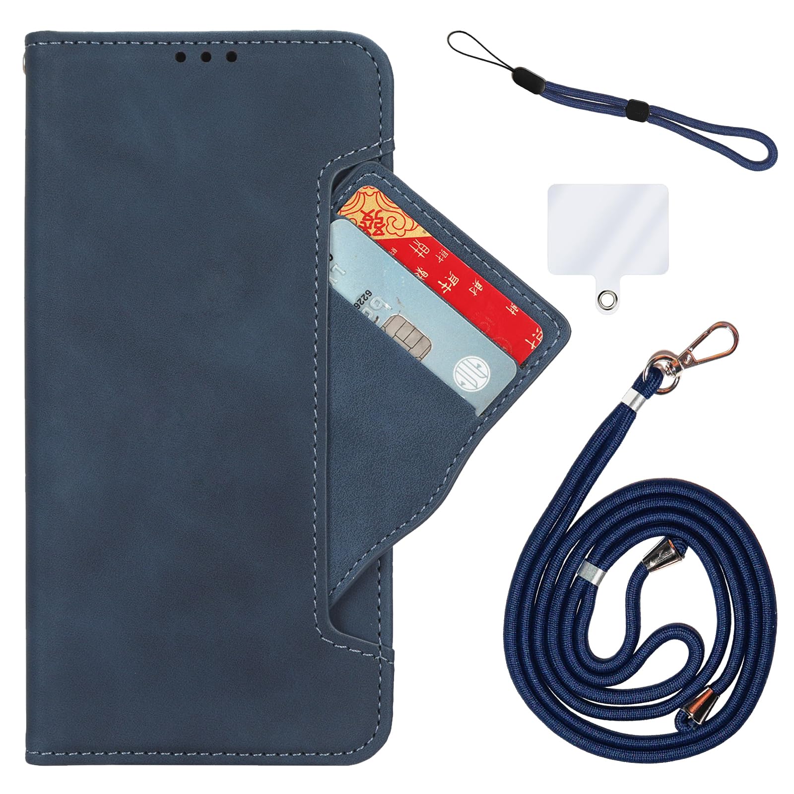 Wallet Phone Case Compatible for Oukitel K7 Power(6 Inch), Magnetic Leather Flip Case for Oukitel K7 Power, with Card Holder, 1× Cell Phone Lanyard, 1× Wrist Strap Blue
