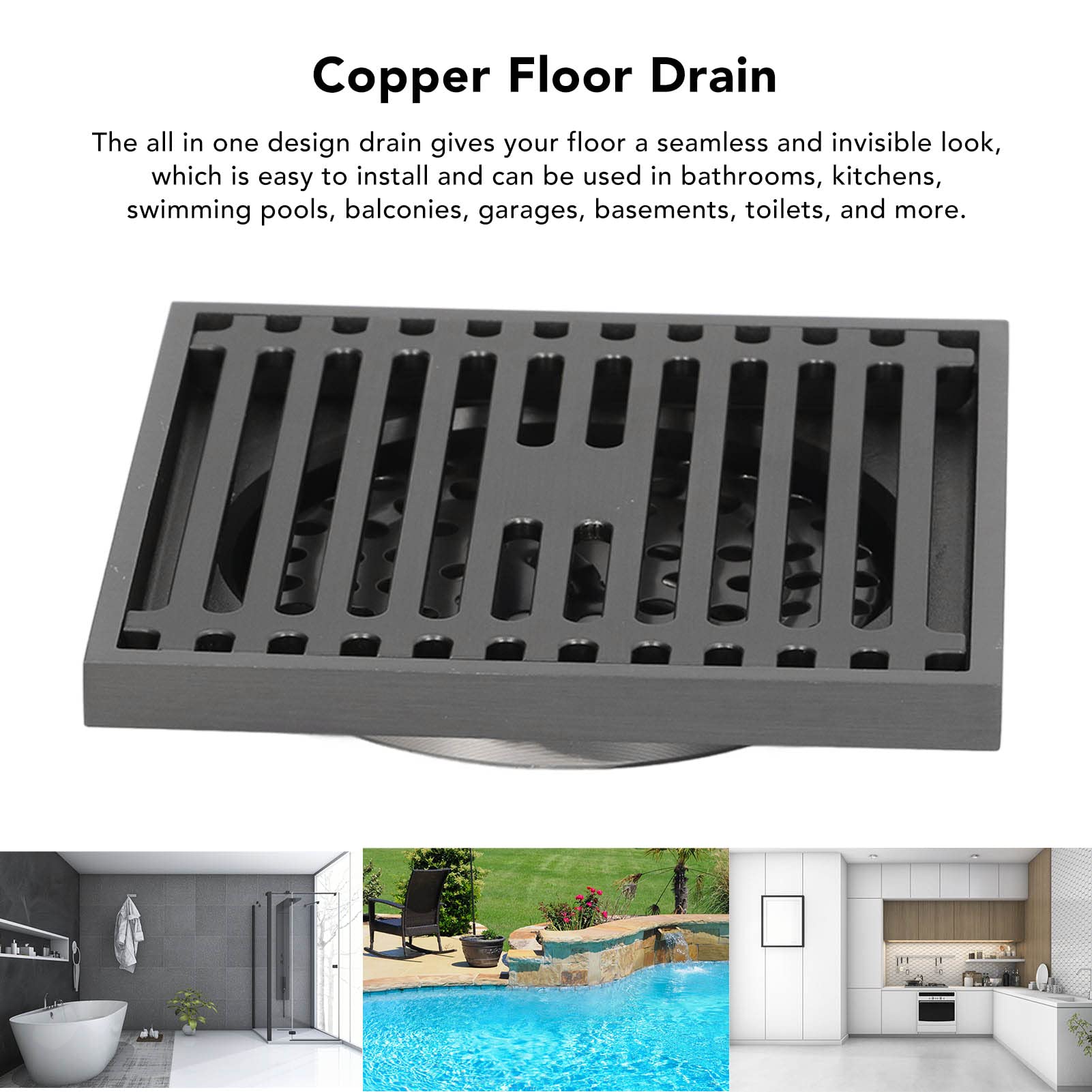 Scarico a Pavimento Quadrato in Acciaio Inossidabile 10.4x10.4 cm per Doccia e Bagno, Griglia di Scarico con Sifone Integrato Antiodore e Antintasamento per Balcone Terrazzo