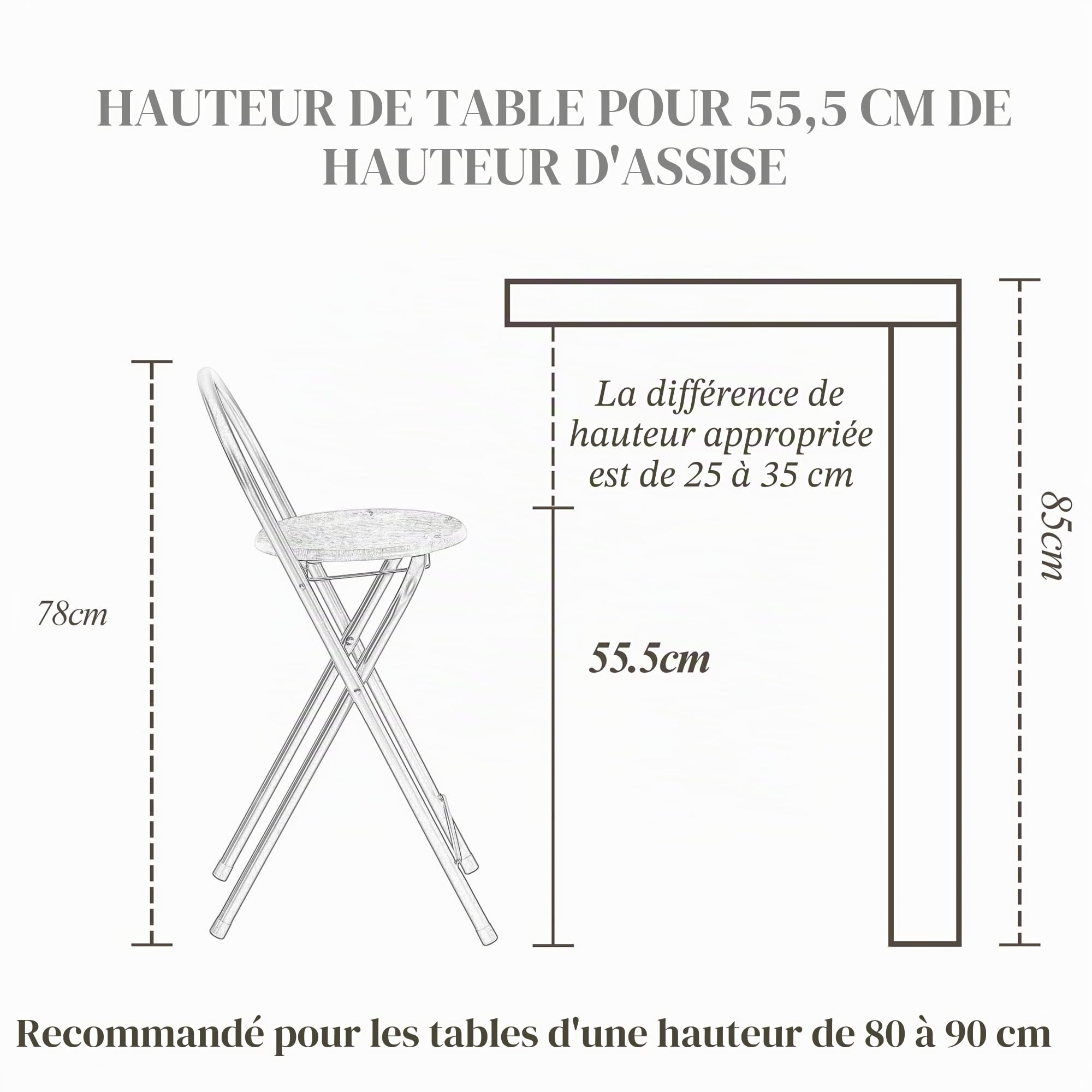 Tabouret Haut de Bar Pliant 1 Pièce, Tabouret et Chaise de Bar Haute Pliante Pliable avec Dossier pour Exterieur Interieur Camping Jardin Balcon Salon/Assise Marron/Hauteur D'Assise 55CM