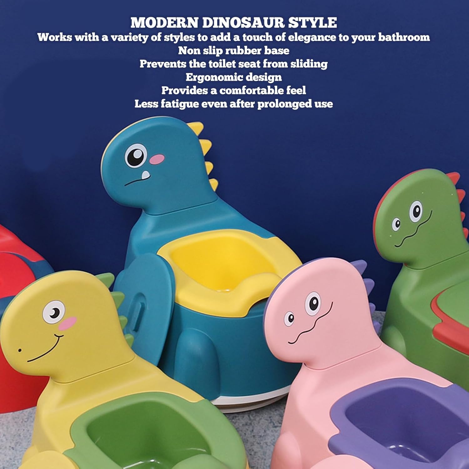 Baby Potty Training Toilet Cartoon Dinosaur Design Toddler Potty Chair with Non Slip Base & Comfortable Handles for Boys Girls Bathroom (Blue)