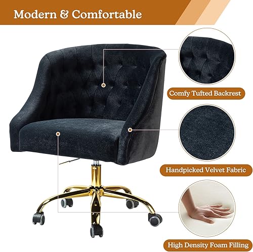 Miniatura 6 de Silla de trabajo de tela de terciopelo para la oficina en casa con asiento suave, ruedas giratorias ajustables, silla de escritorio de computadora