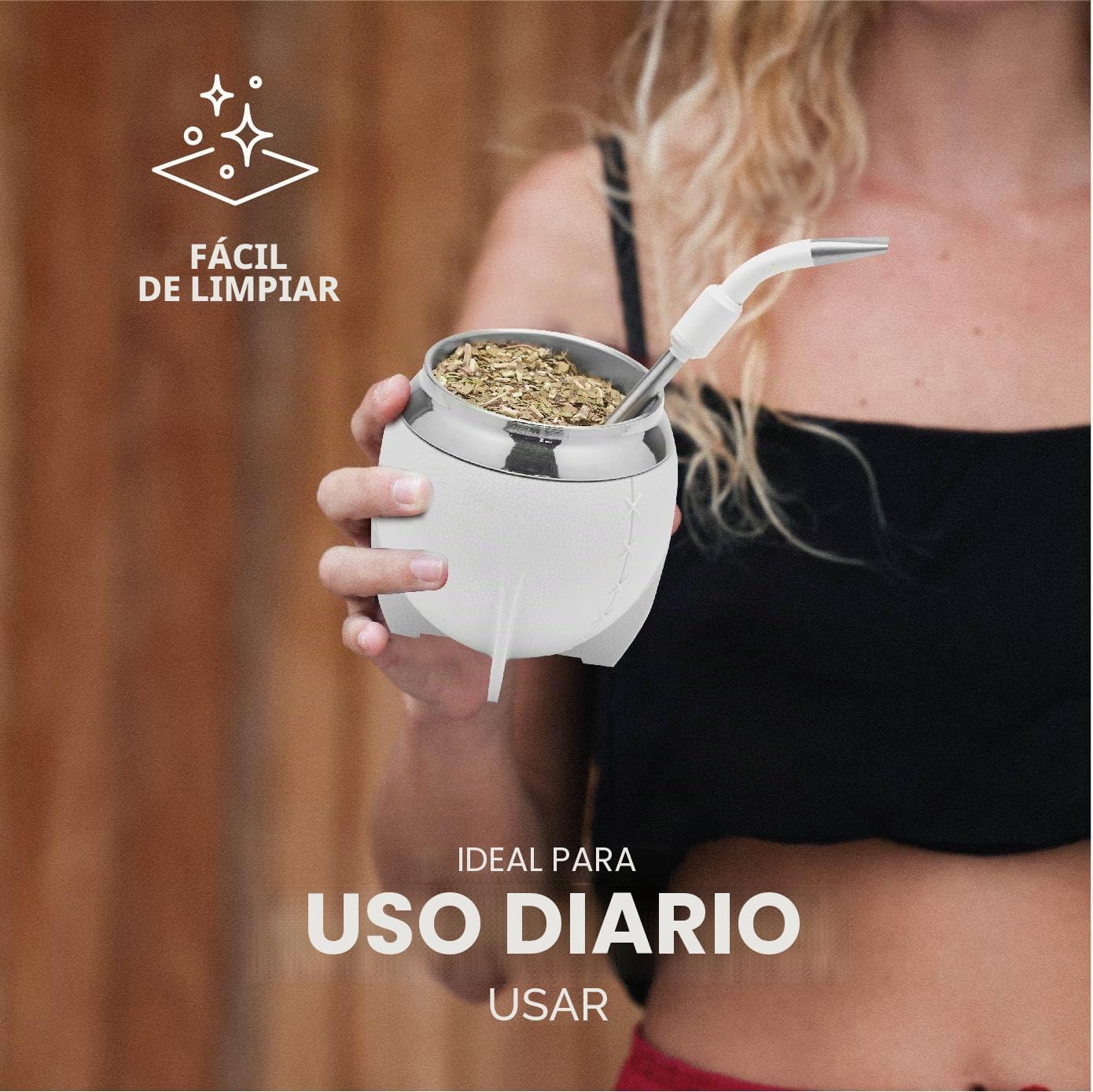 balibetov Mate Argentino - Set elegante y duradero con un Mate Torpedo de Acero Inoxidable, Bombilla y Cepillo de Limpieza (Blanco)