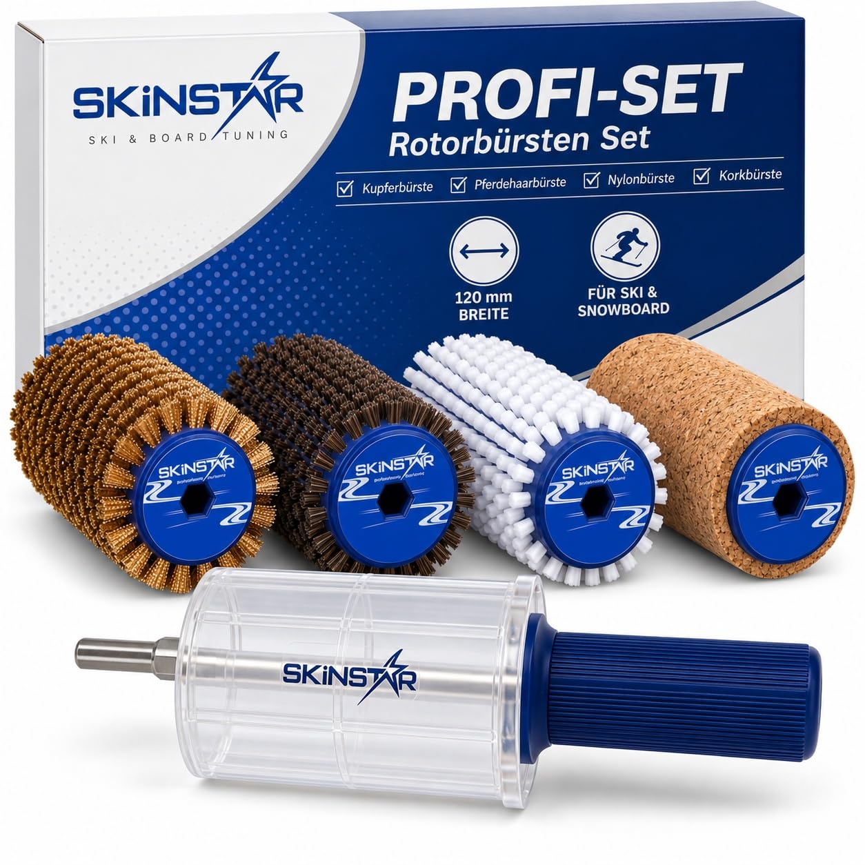 SkinStar Rotorbürste Ski Bürste Kupferbürste Kork Rosshaar Nylon 120mm