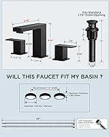 Vista 9 de FORIOUS Grifos de baño negros de 3 agujeros, grifo de lavabo de baño negro mate de 8 pulgadas de ancho, 2 manijas para fregadero de baño con drenaje