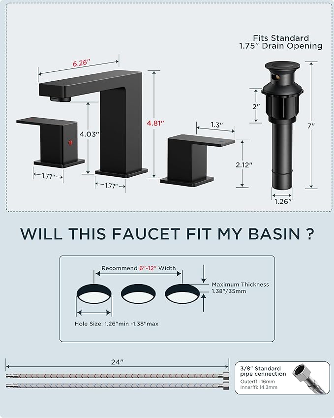 Grifería Lavamanos 3 Huecos 8 Pulgadas Negro Mate miniatura 2