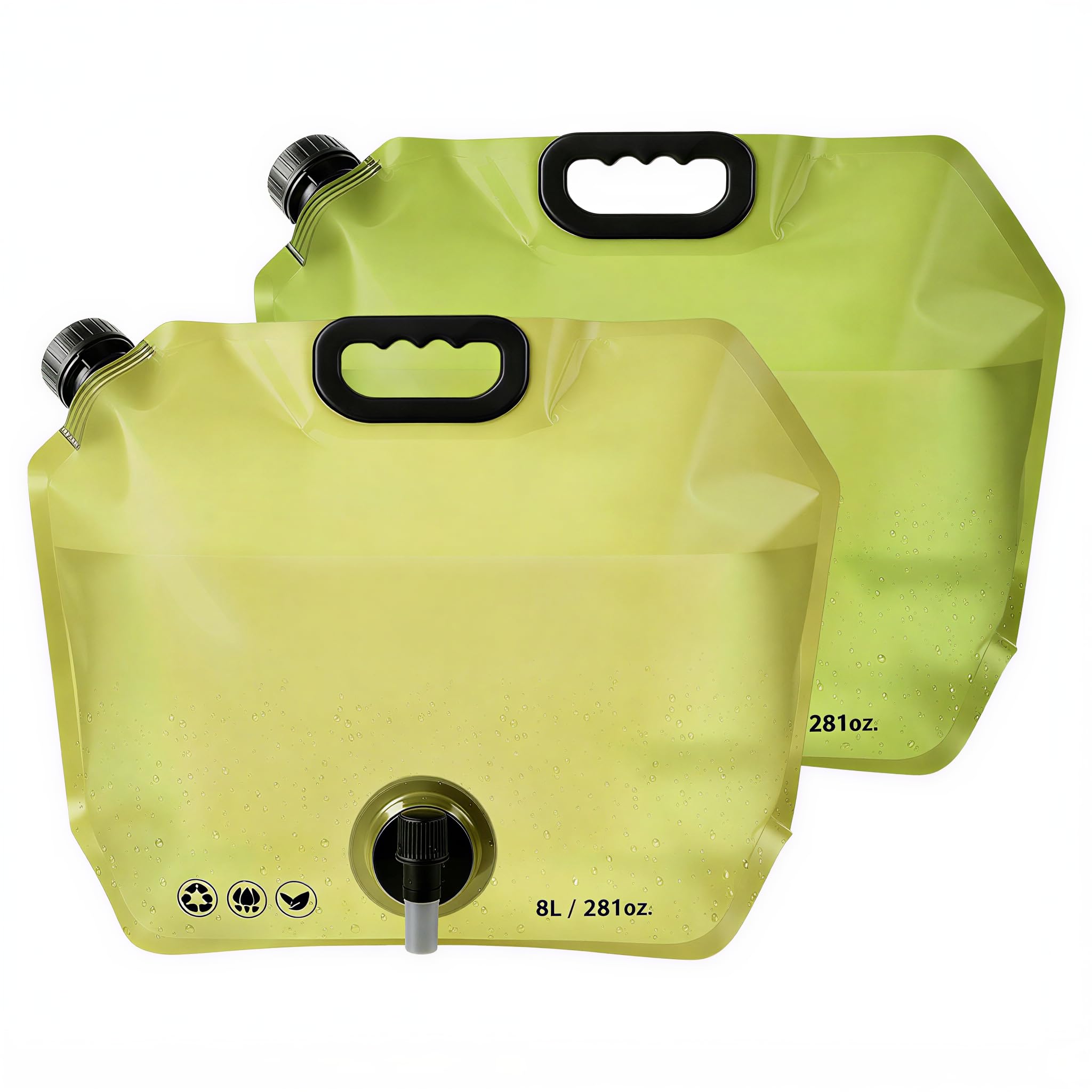 2 Pack Collapsible Water Container Bag with Spigot, 8L/2.11Gal Collapsible Camping Water Jug, No-Leak Outdoor Foldable Portable Water Tank for Water Storage for Outdoor Hiking Emergency Traveling