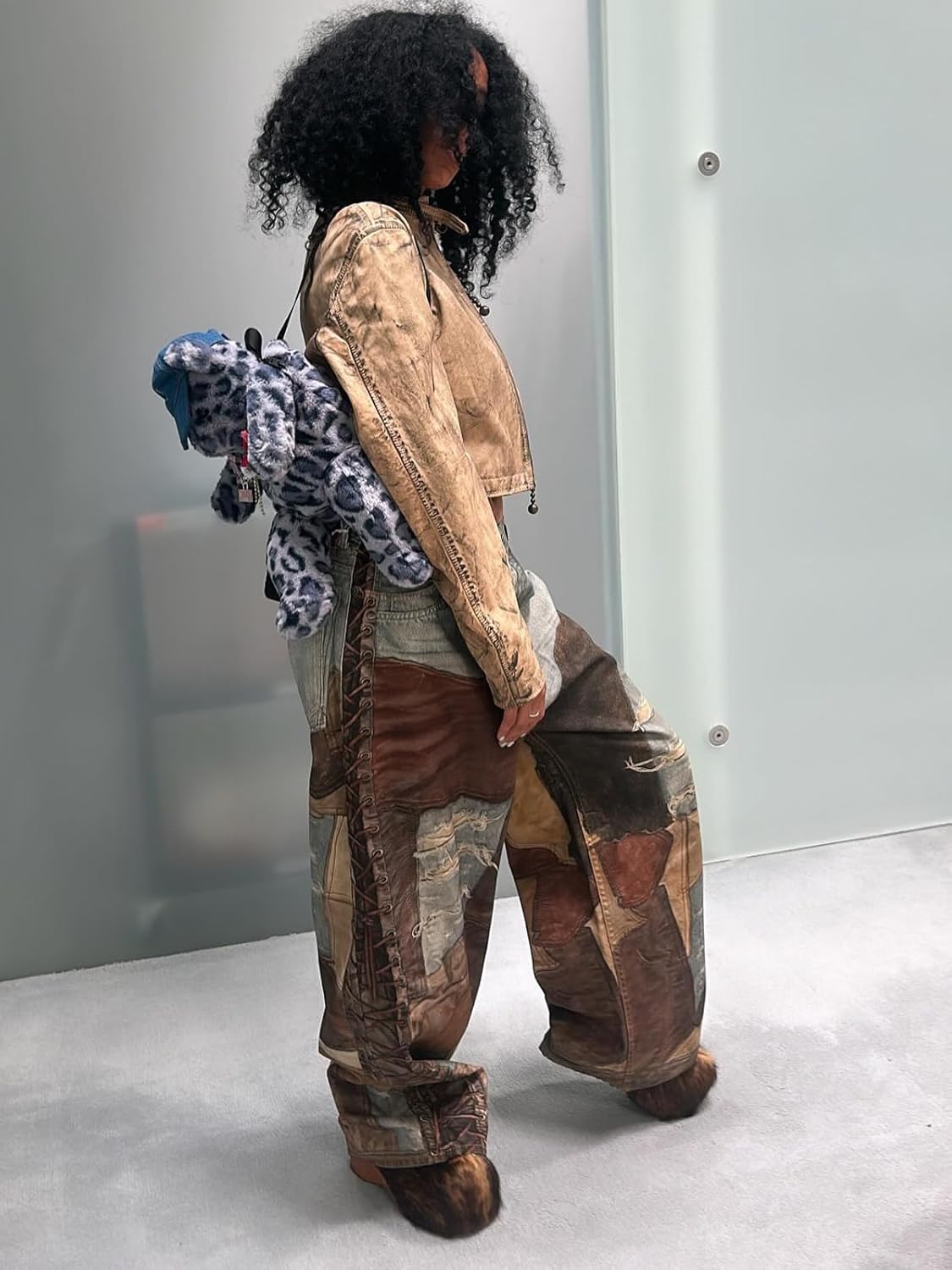 Angsuttc Women’s High Waisted Wide Leg Pants 3D Digital Print Baggy Fit Elastic Waist Y2K Street Style Lounge Pants XL Brown - Image 5