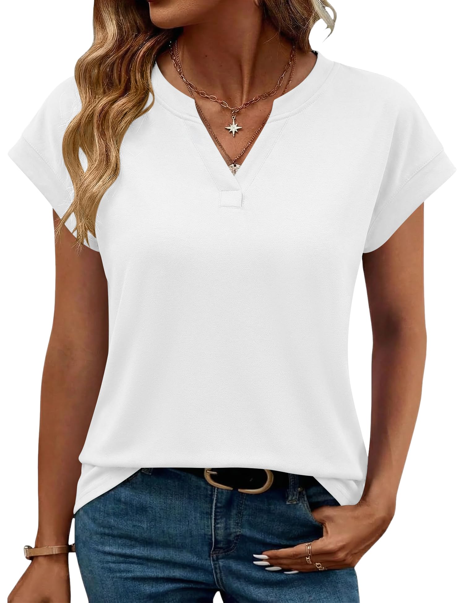 Rapbin Bluse Damen Tops Sommer Kurzarm Bluse Damen Casual Elegant Oberteile Basic V-Ausschnitt Tank Top Outfit