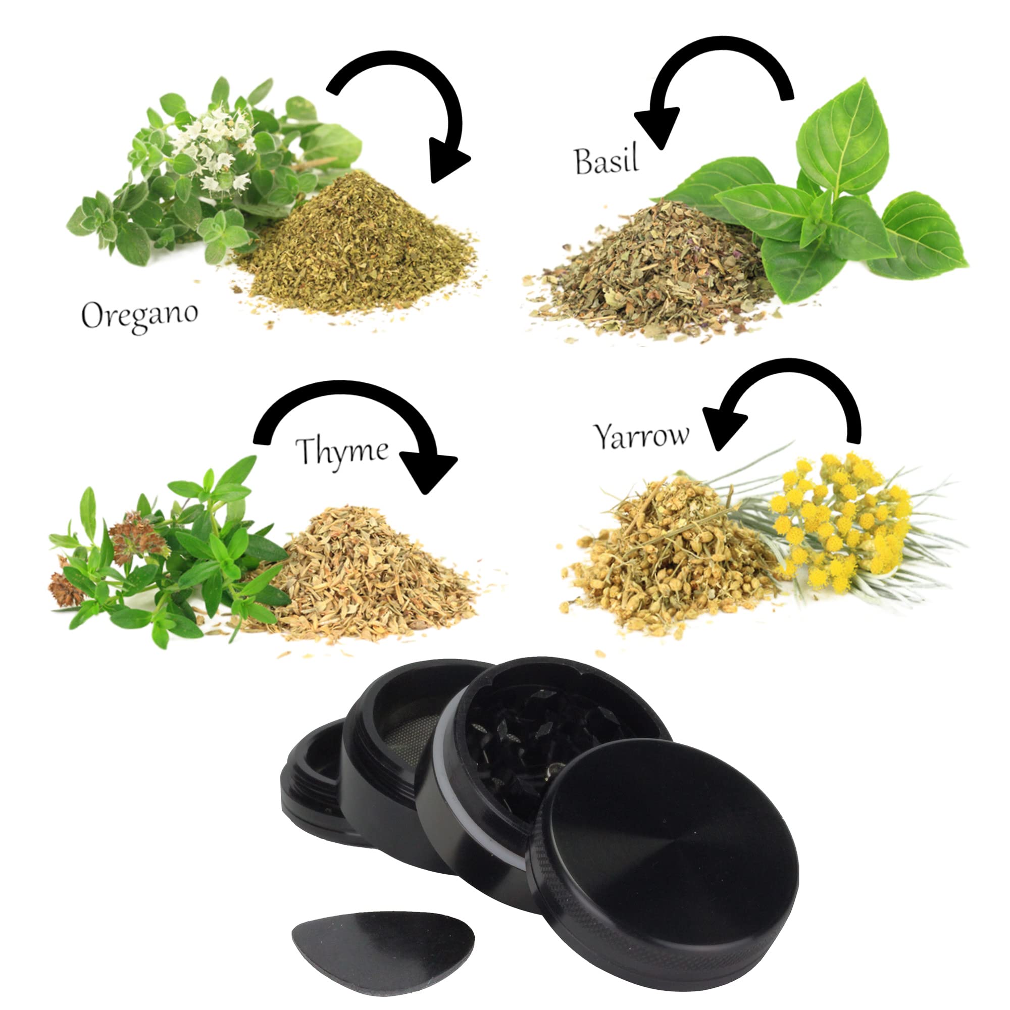 Grinder en Métal, Broyeur à Epices et à Condiments, 100% Aluminium, 4 Pièces, Noir, 40 mm
