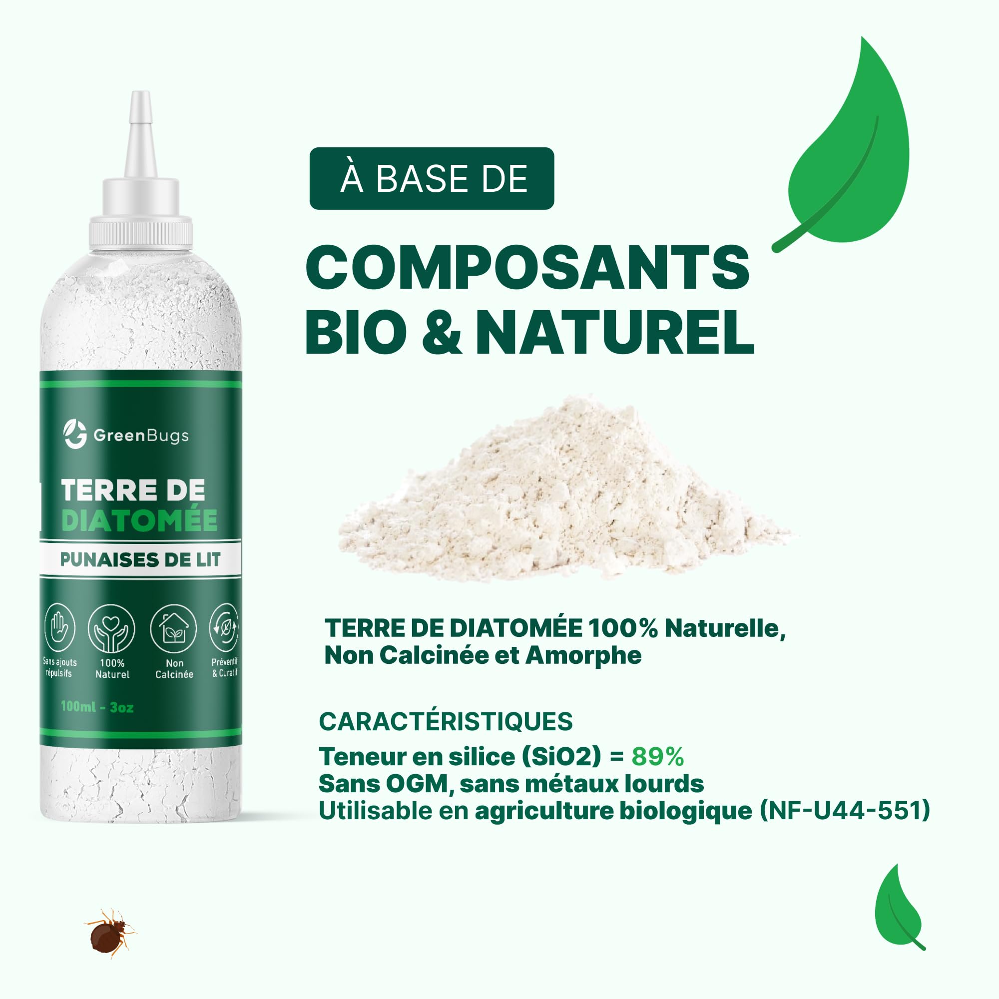 Piège Punaises de Lit (x4) avec Terre de Diatomée 100% Bio - Kit Intercepteurs Anti-Punaises pour Pieds de Lit - Solution Efficace - Inclus Mode d’Emploi