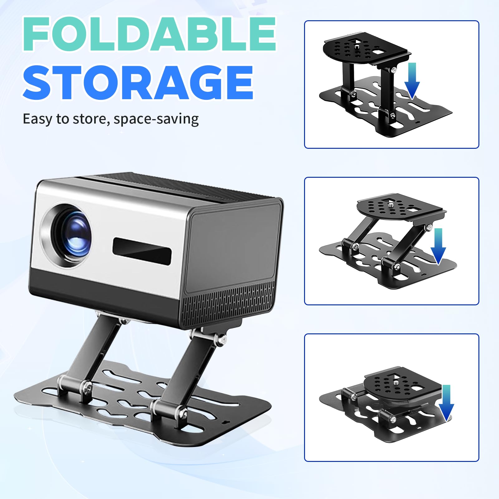 Supporto Proiettore, Supporto Proiettore a Soffitto Universale Regolabile 180°, Supporto Parete Pieghevole in Metallo con Portata Fino a 10kg per Home Cinema, Ufficio, Sala Giochi