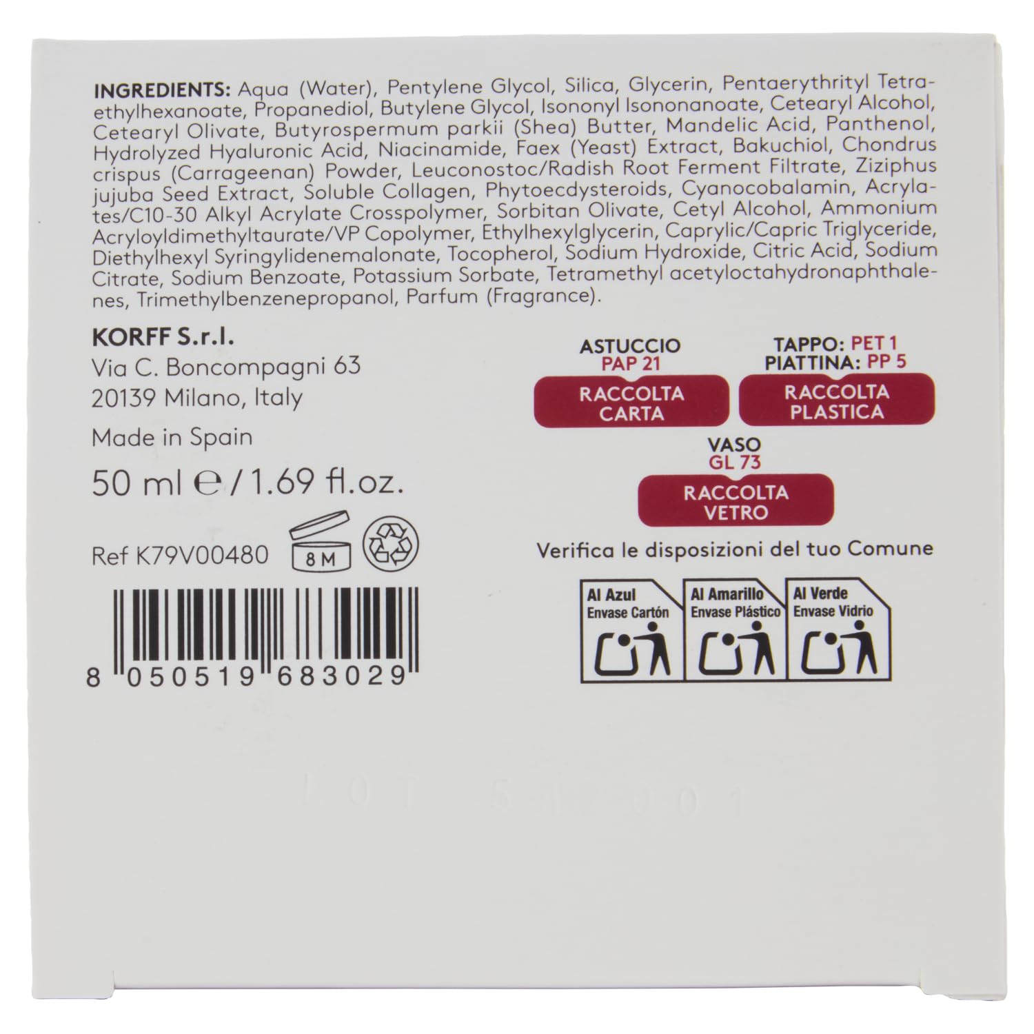 Korff Collagen Age Filler Crema Viso, Formula Anti Age globale con Age Filler Complex, Collagene marino, Vitamina PP Azione antirughe, idratante, illuminante 50 mll
