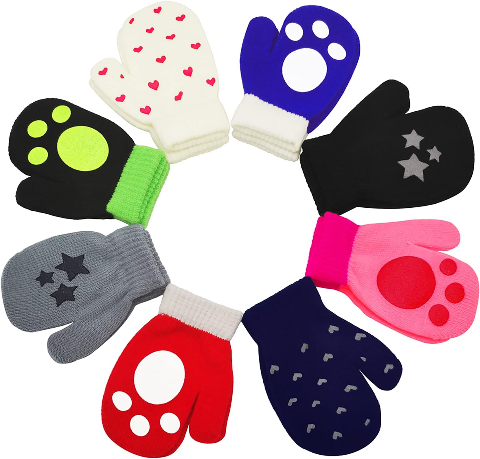 Toddler Mittens, 8 Pairs Kids Gloves, Magic Stretch Toddler Gloves, Anti-Slip Children Gloves for Boys Girls